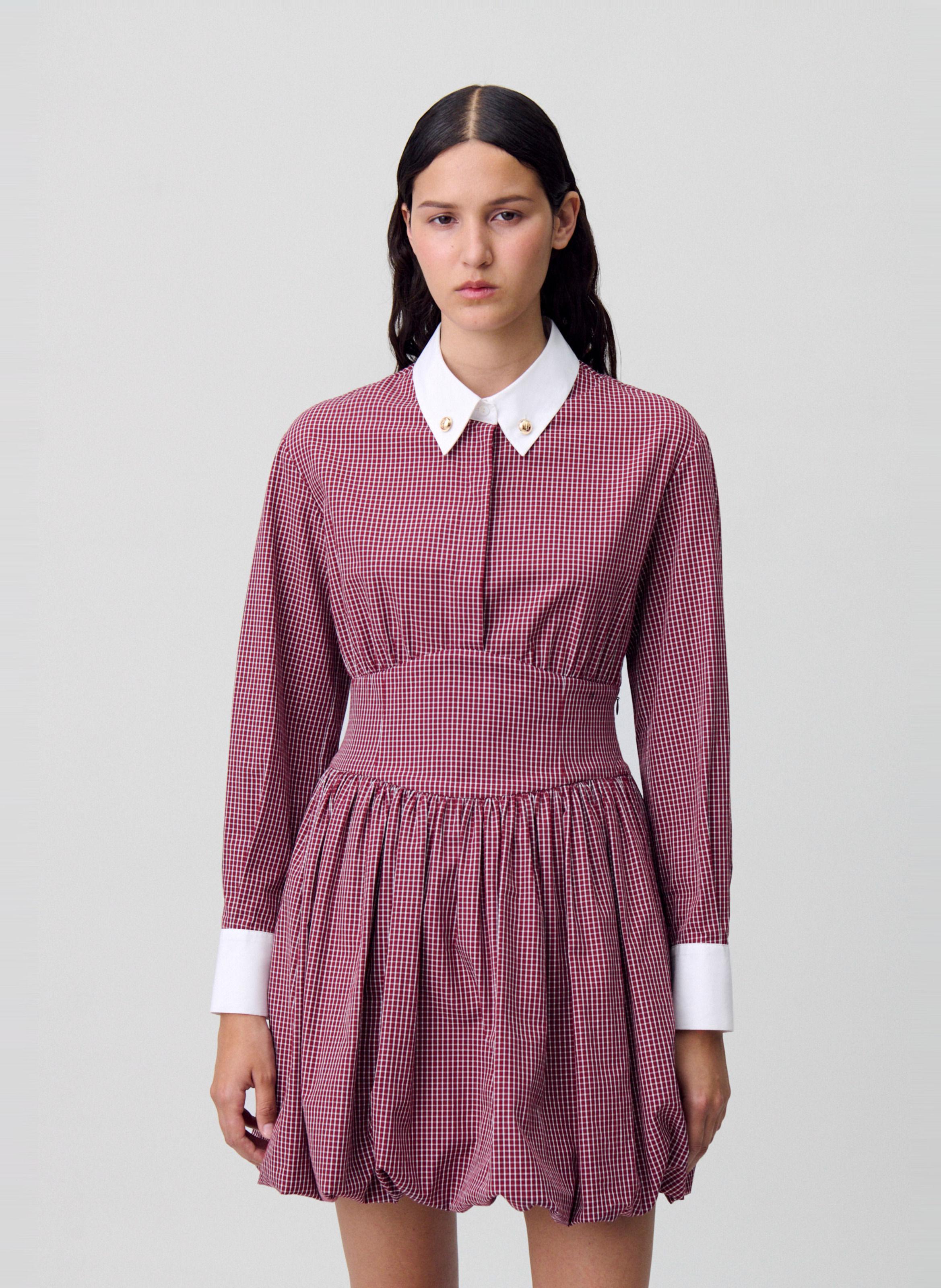 Robe courte en popeline à carreaux CLAUDIE PIERLOT Rouge