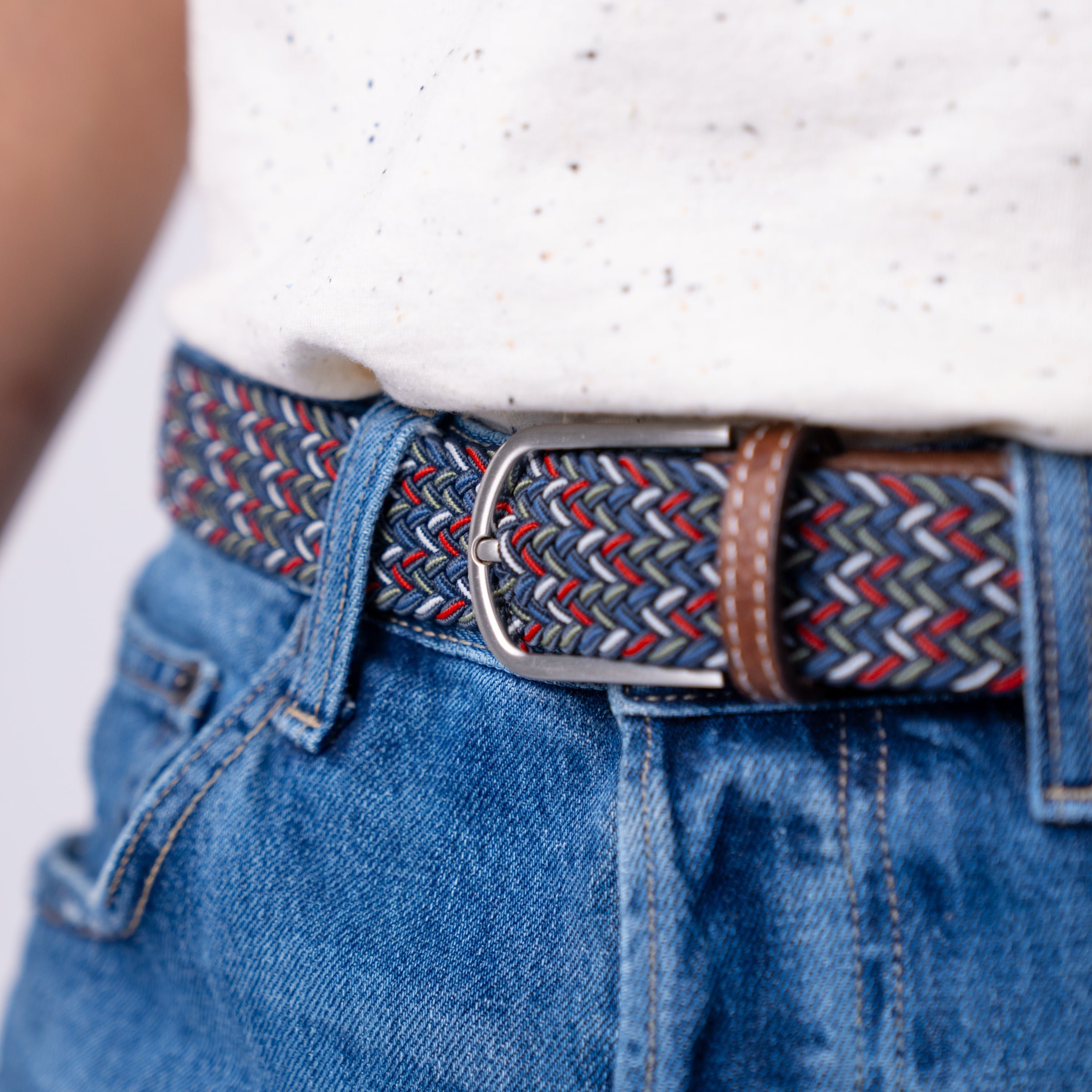 Multicolored braided elastic belt BILLYBELT Blue