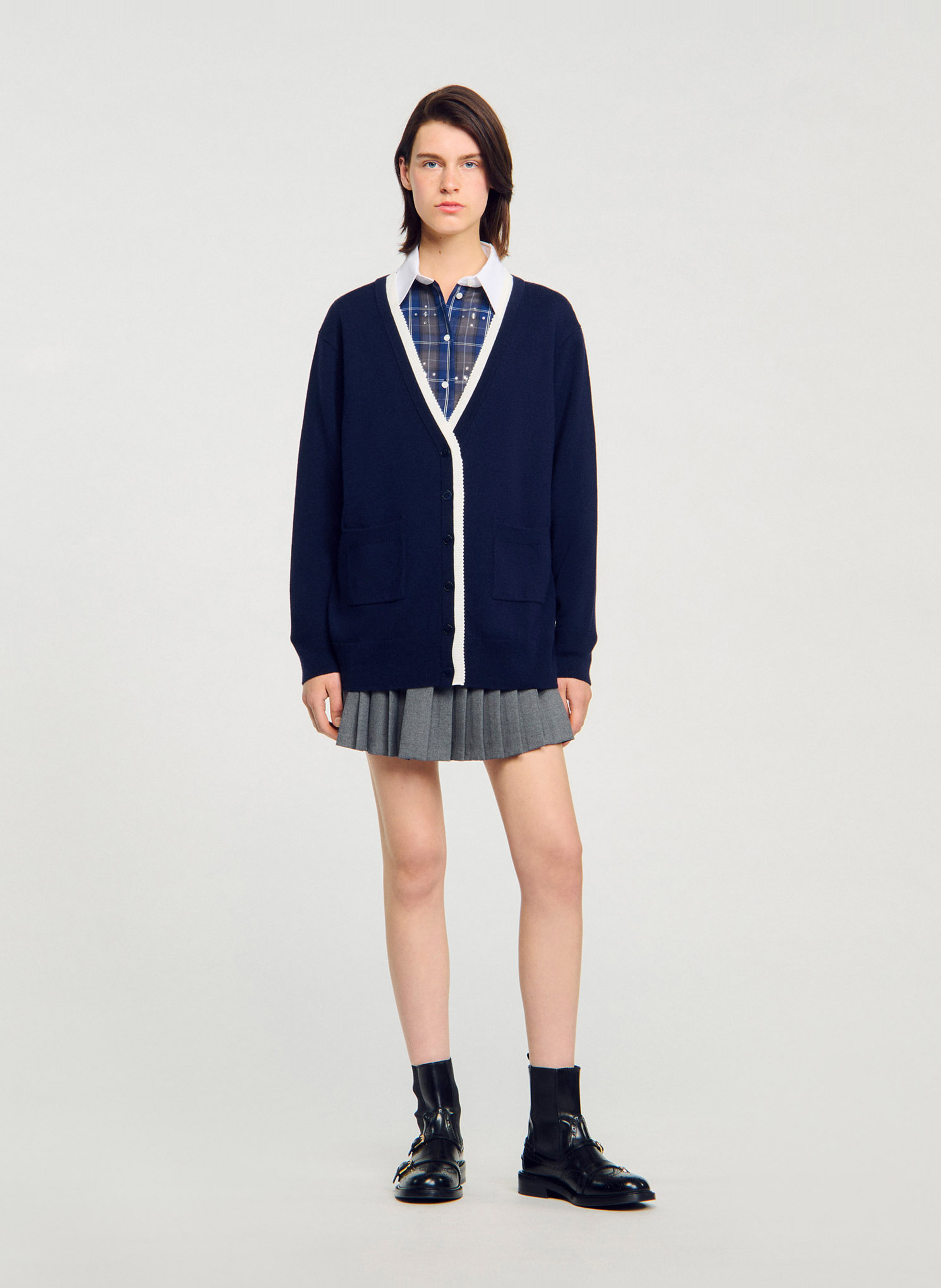 Gilet col v en laine mélangée SANDRO Bleu