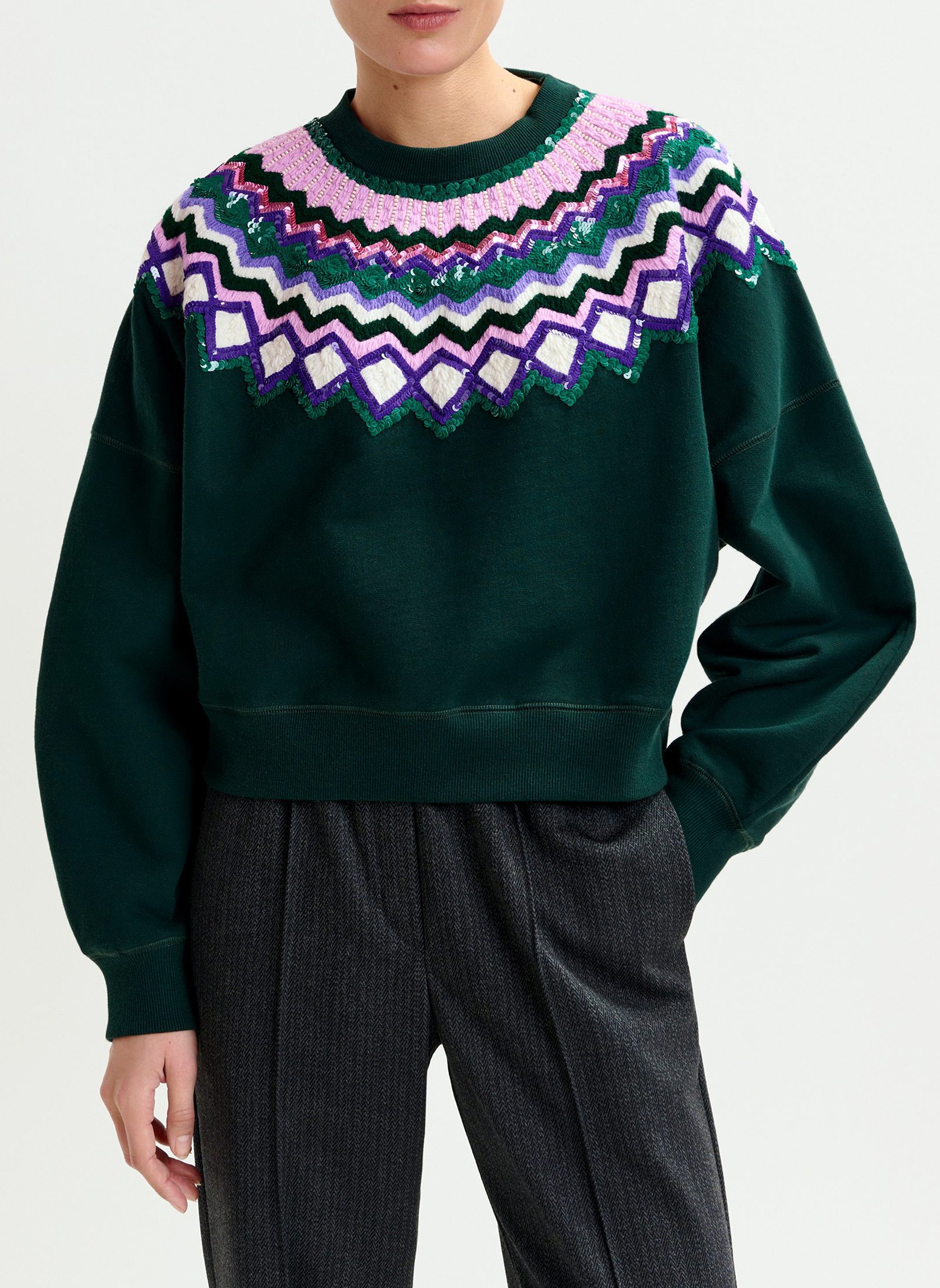 Pull col rond pailleté ESSENTIEL ANTWERP Vert