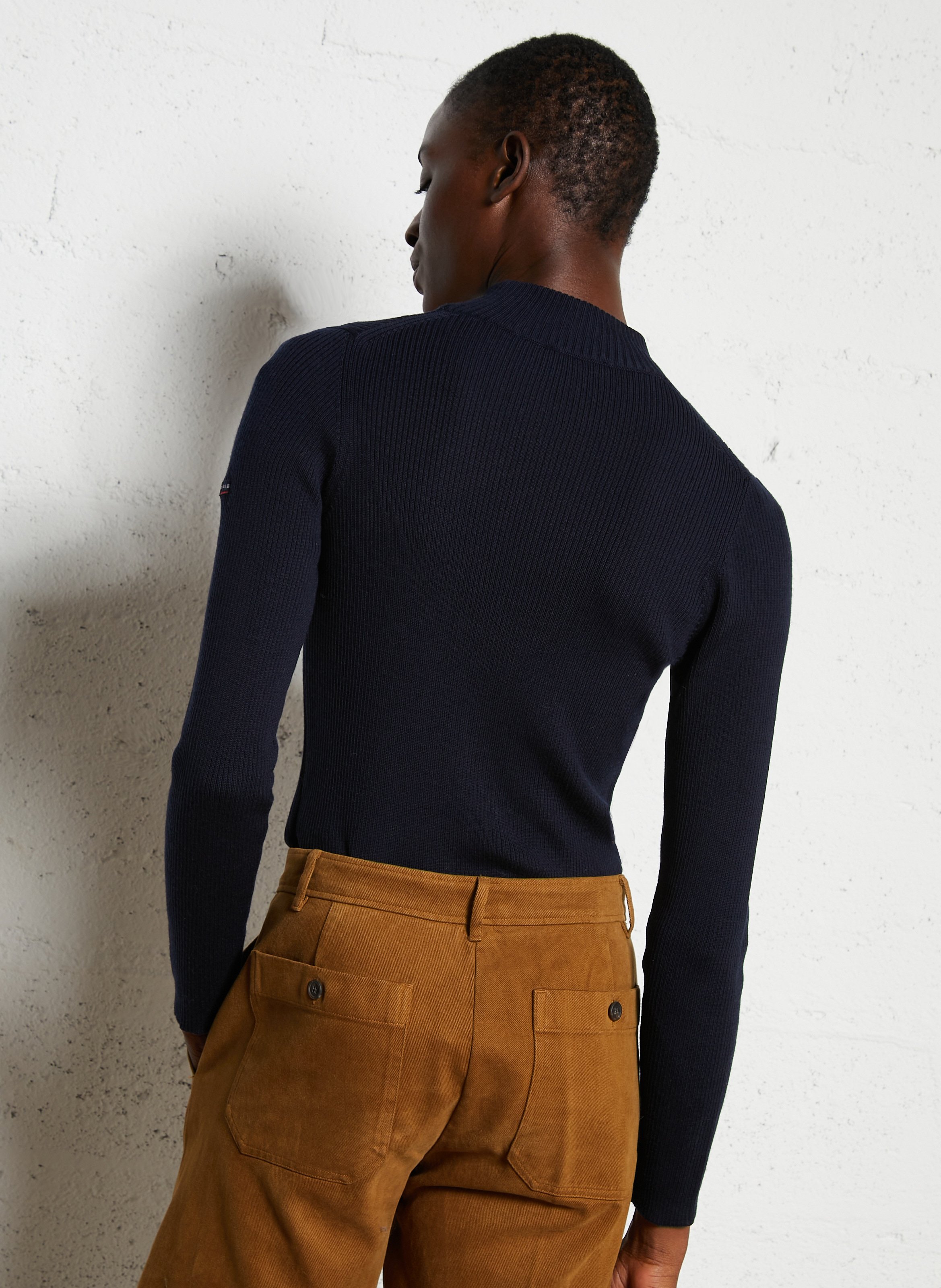 Pull col montant côtelé en laine ARMOR LUX Bleu