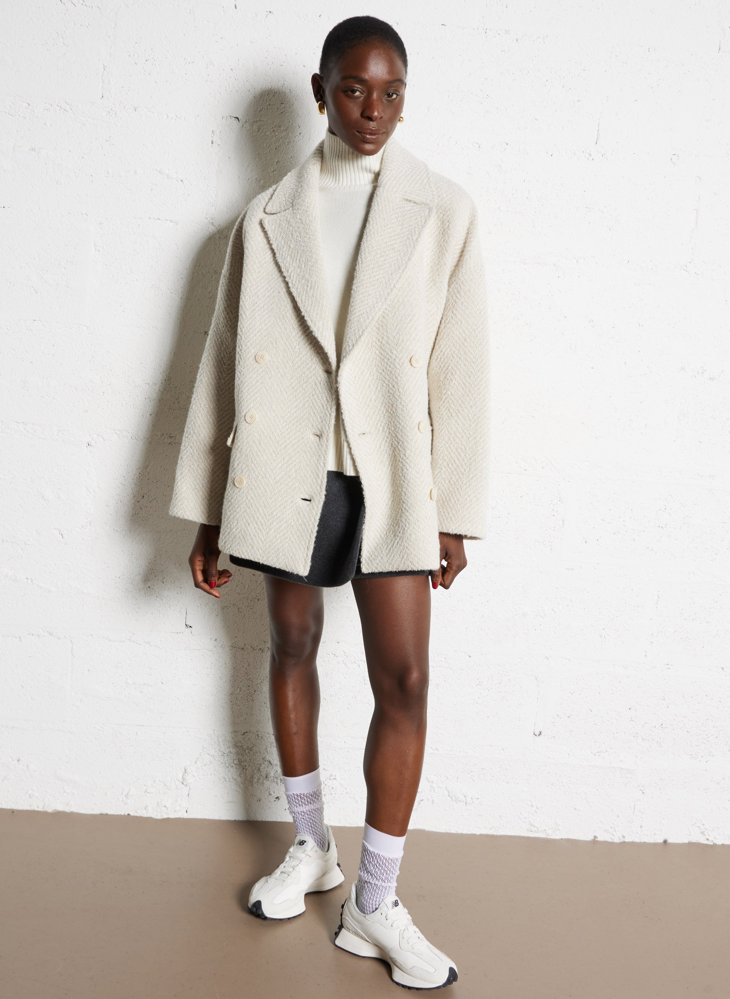 Caban oversize en laine mélangée DES PETITS HAUTS Beige