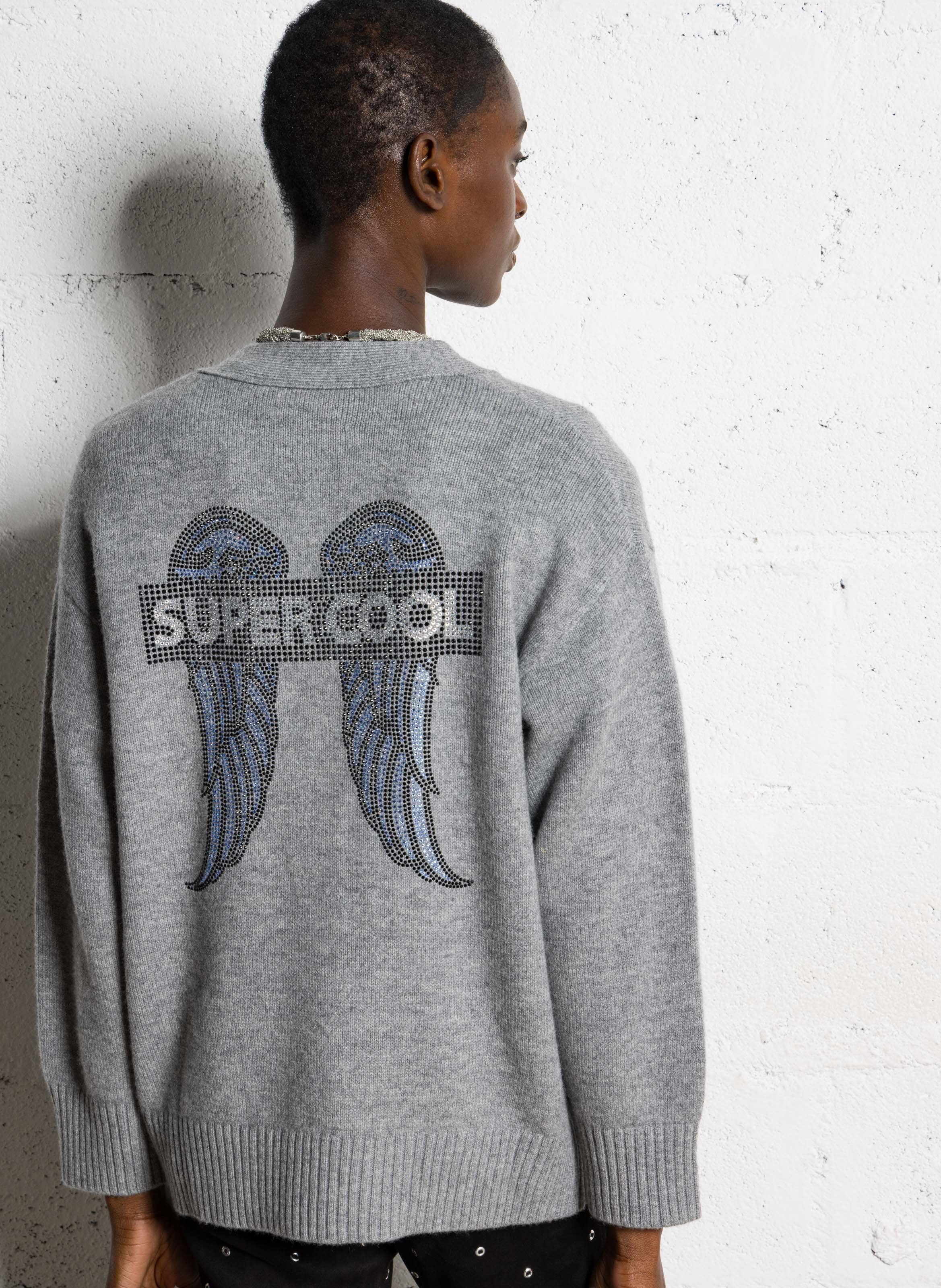 Strickjacke aus Wolle mit V-Ausschnitt BERENICE Grau