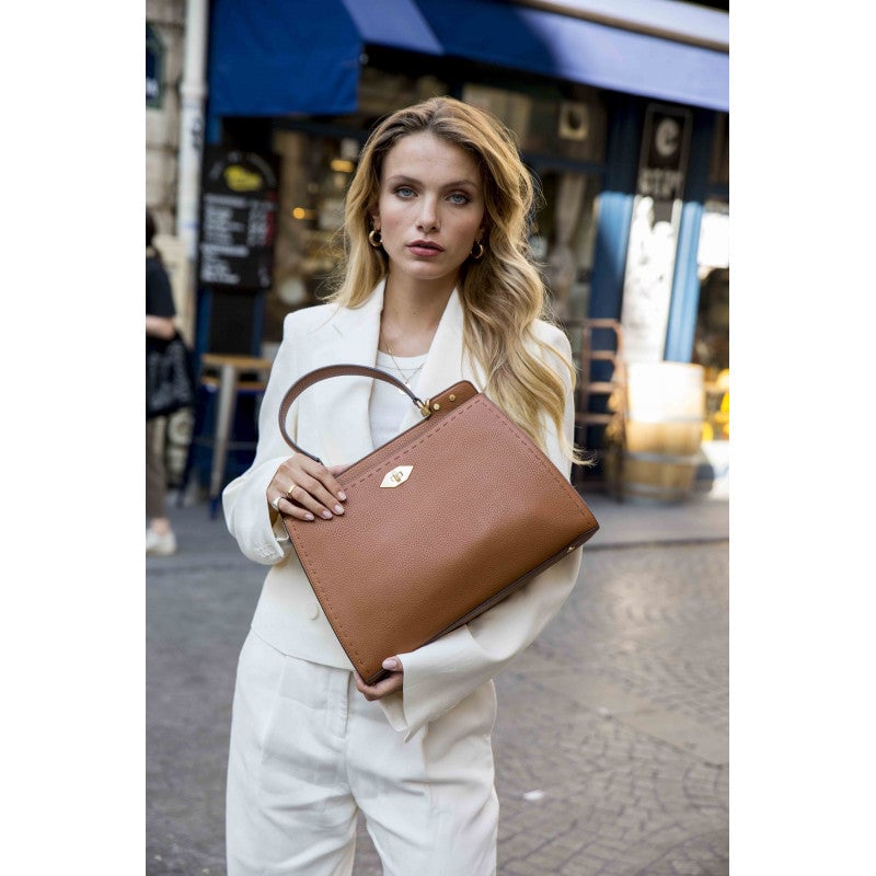 Handbag - cowhide leather POURCHET Brown