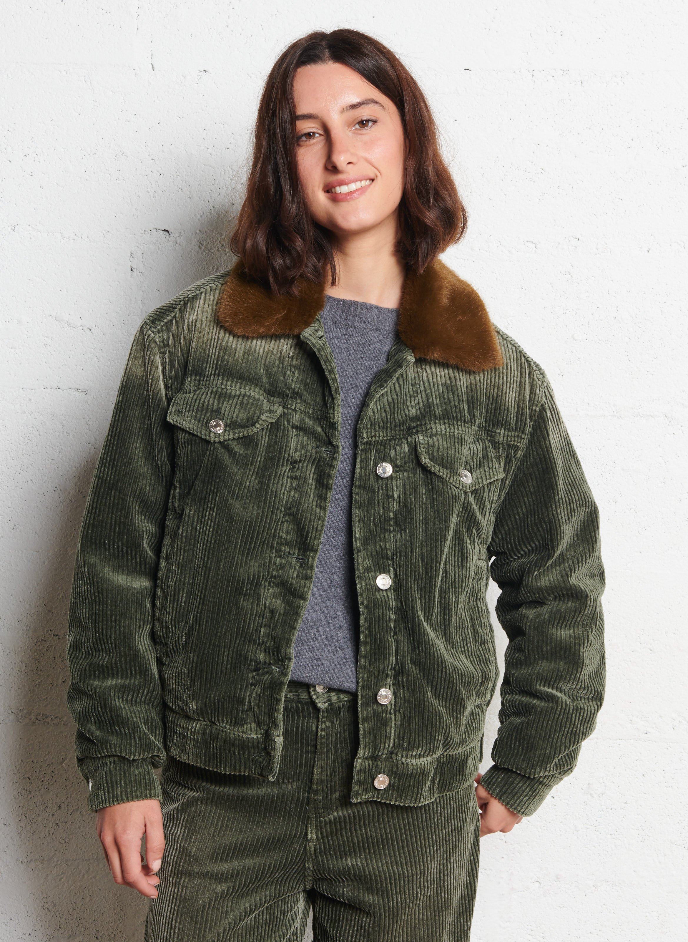 Rechte corduroy jas BELLEROSE Kaki