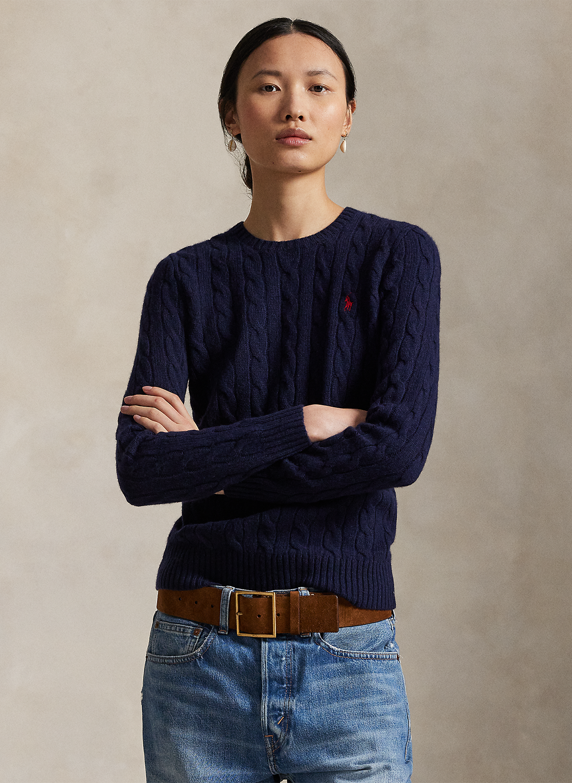 Pull col rond en laine et en cachemire mélangés  POLO RALPH LAUREN Bleu