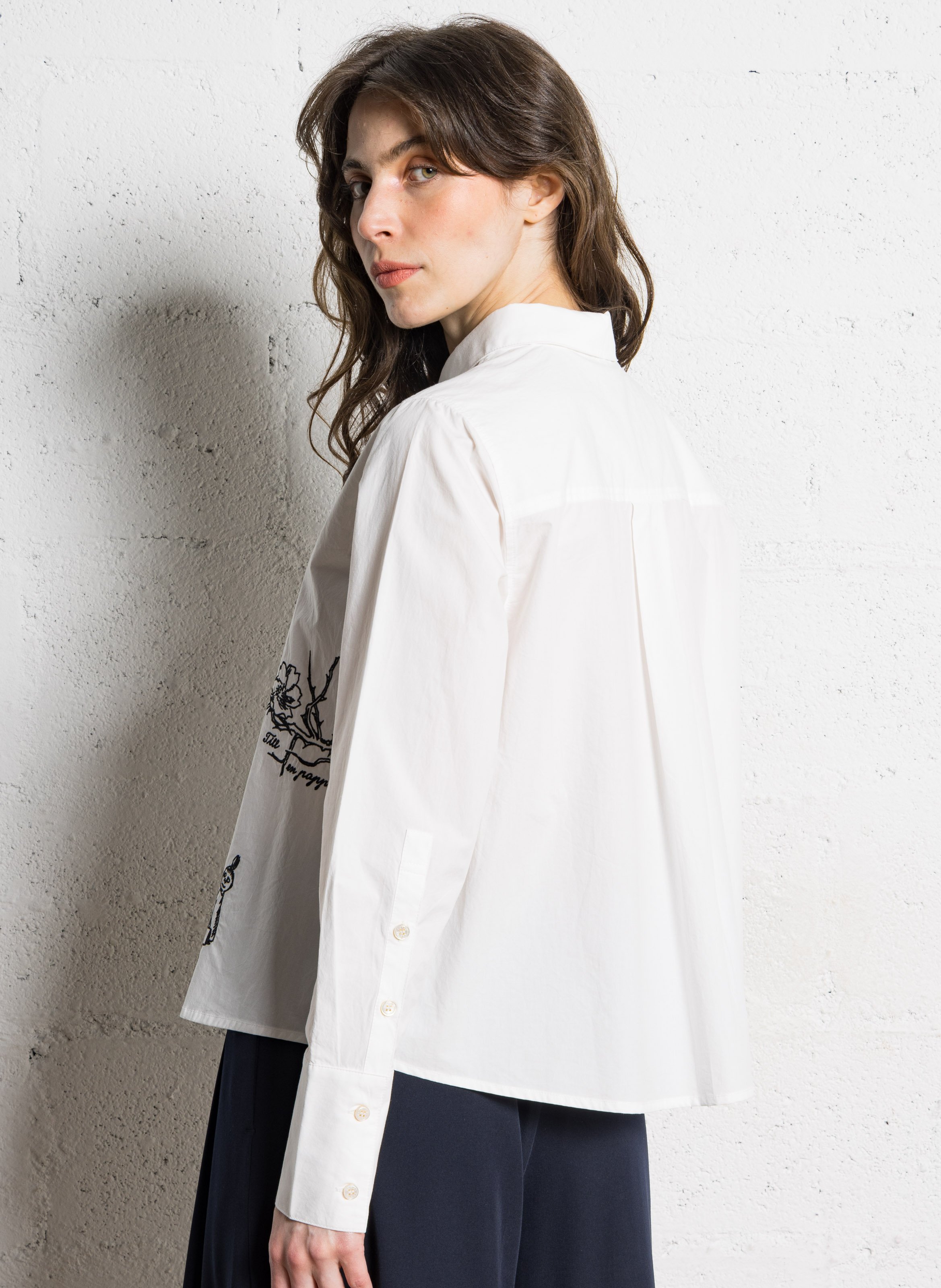 Katoenen wijd overhemd met klassieke kraag en borduursel RUE DE TOKYO Wit