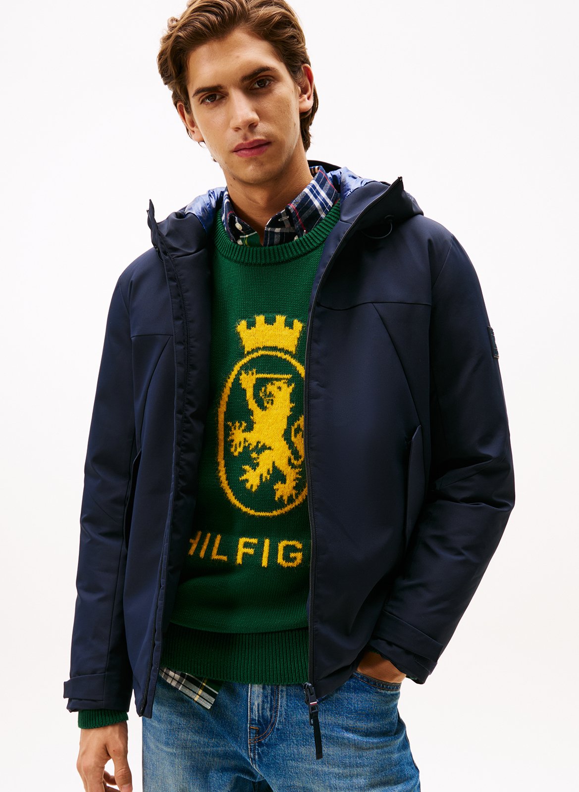 Doudoune droite en fibres recyclées mélangées TOMMY HILFIGER Bleu