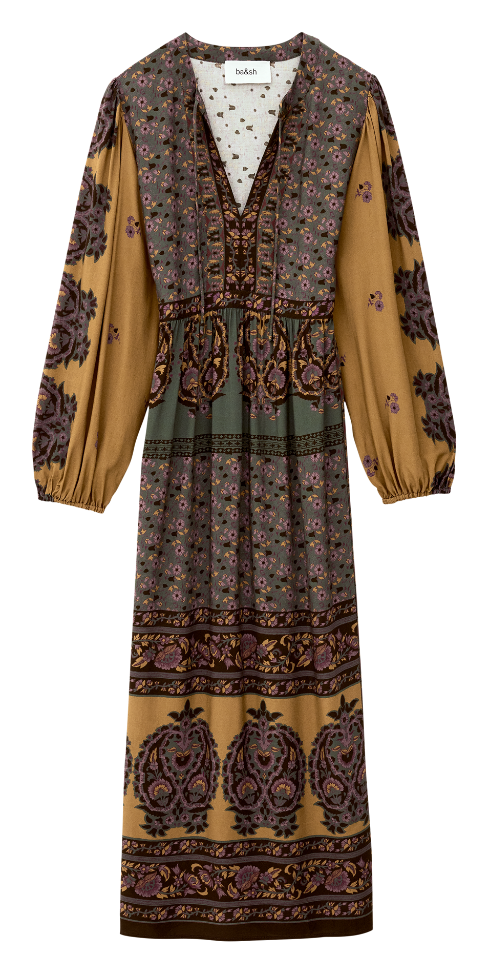 Halflange jurk met print en V-hals BA&SH Bruin