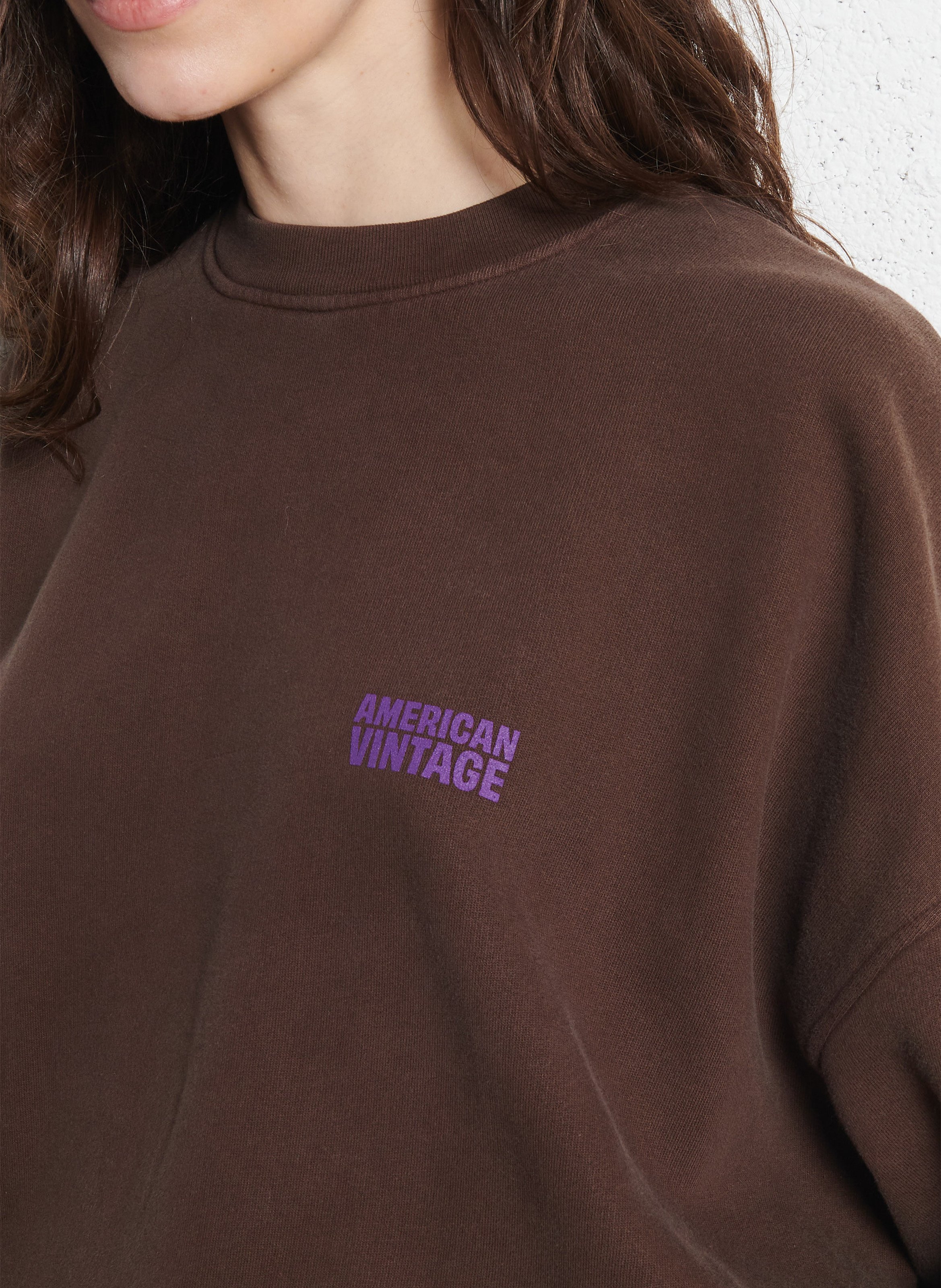 Weit geschnittenes Rundhals-Sweatshirt aus Baumwolle mit Siebdruck AMERICAN VINTAGE Braun