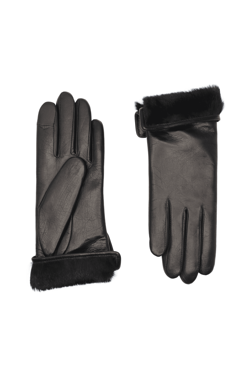 Rabbit fur lined rabbit leather gloves AGNELLE Black