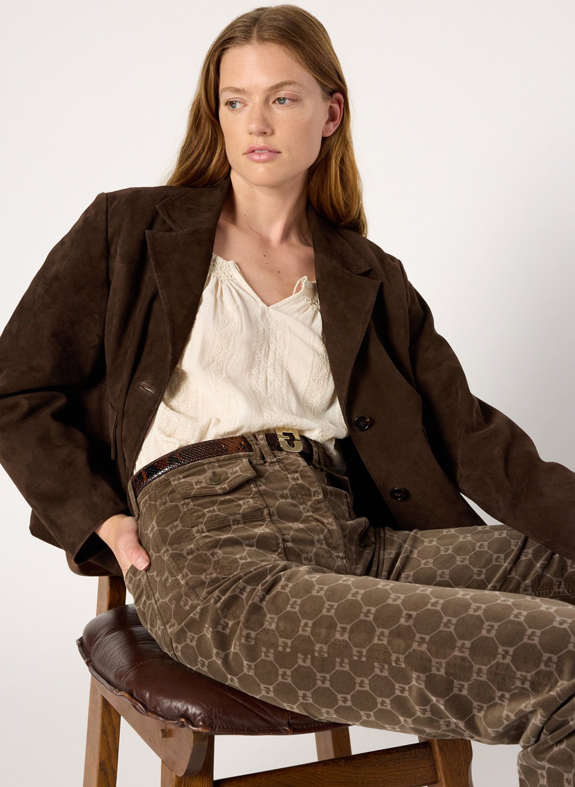 Printed mixed cotton flare jeans GERARD DAREL Khaki