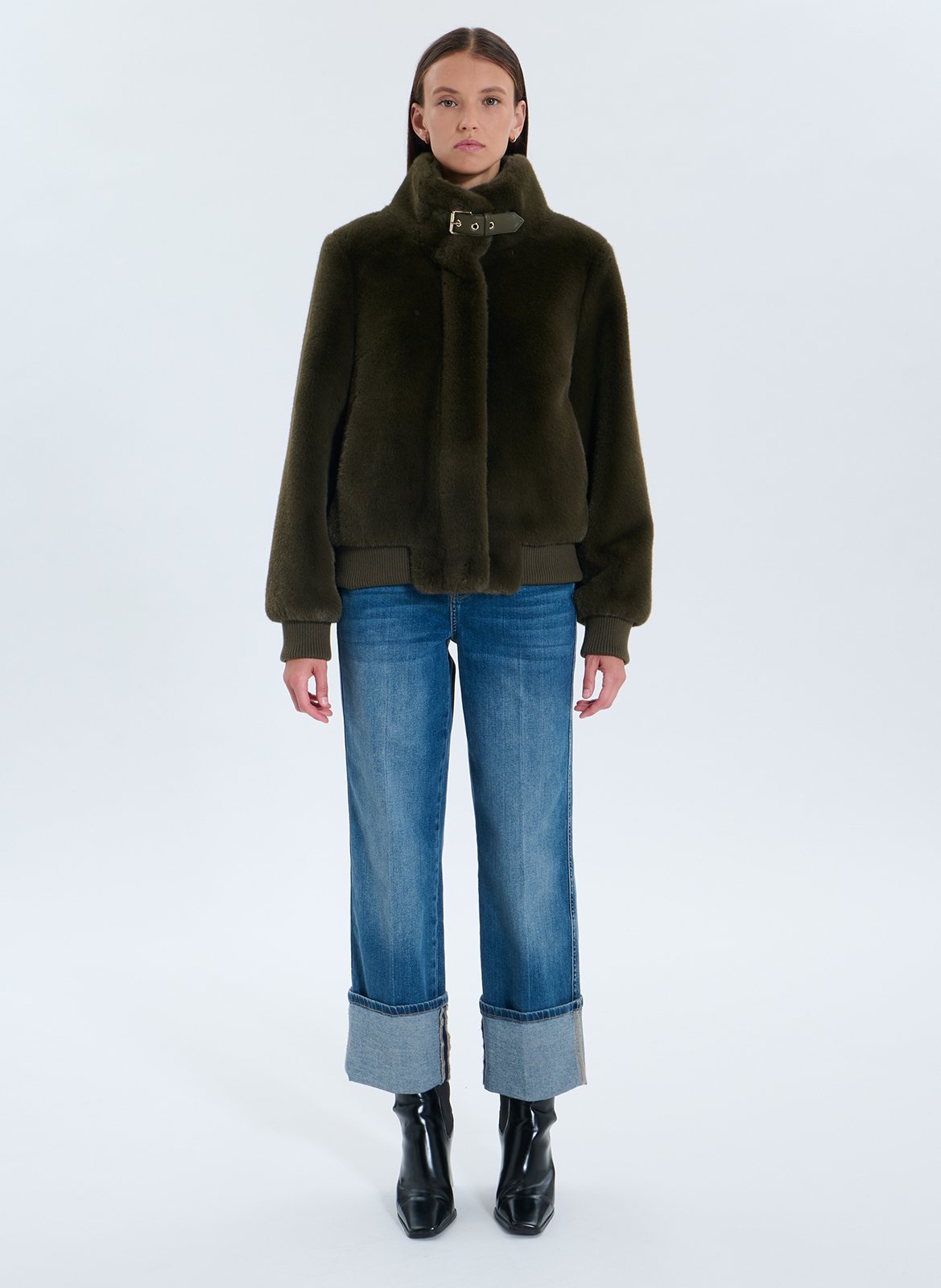 High-neck faux fur jacket ZAPA Khaki