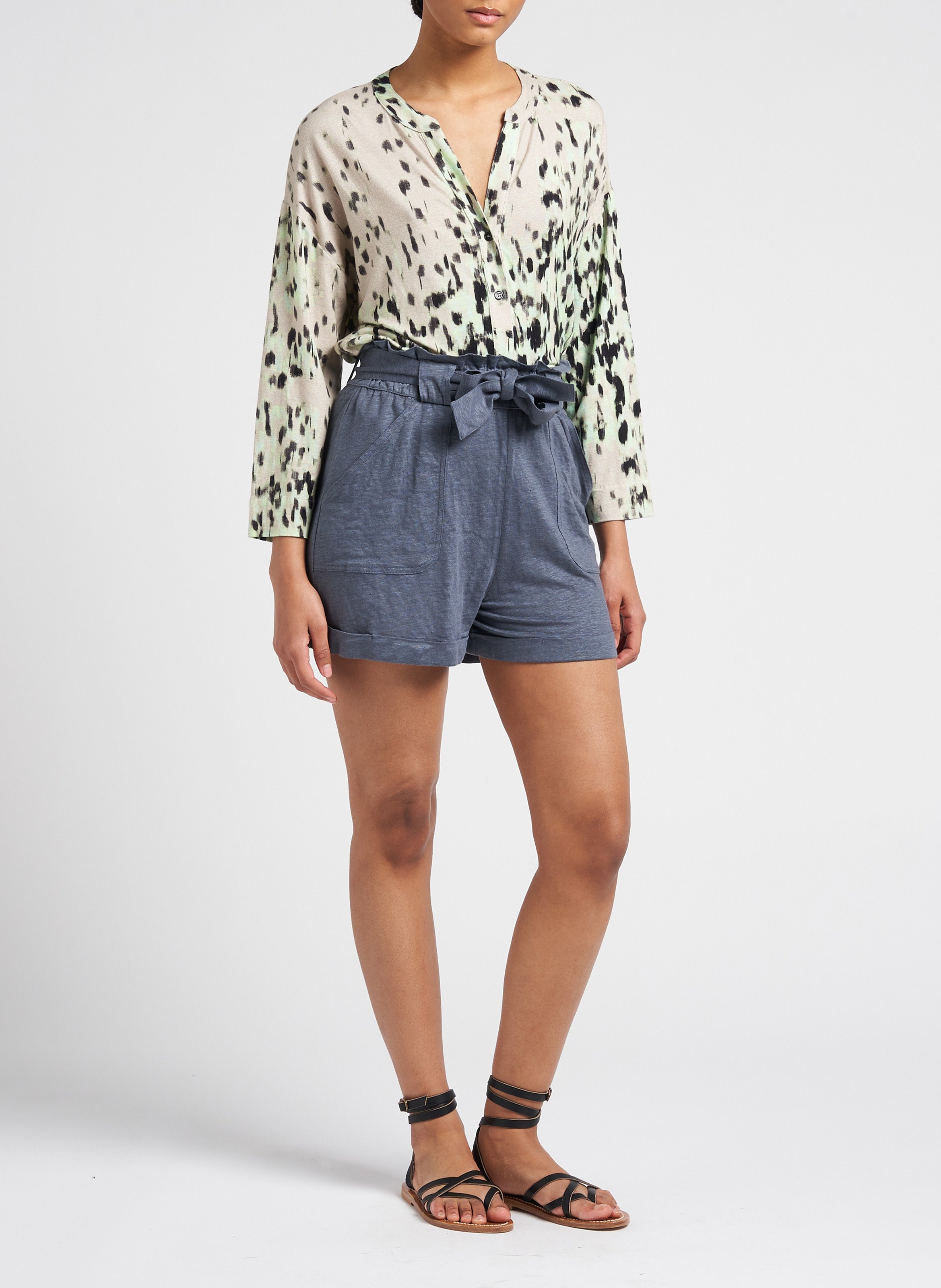 Blouse imprimée en viscose et lin stretch  MAJESTIC FILATURES Blanc