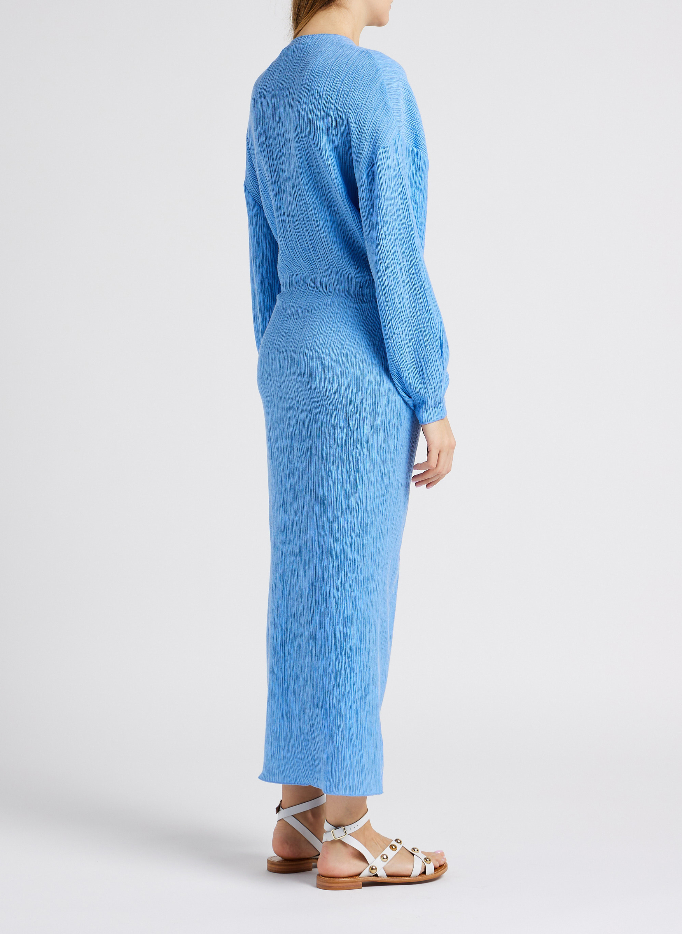 Robe col V droite plissée SECOND FEMALE Bleu