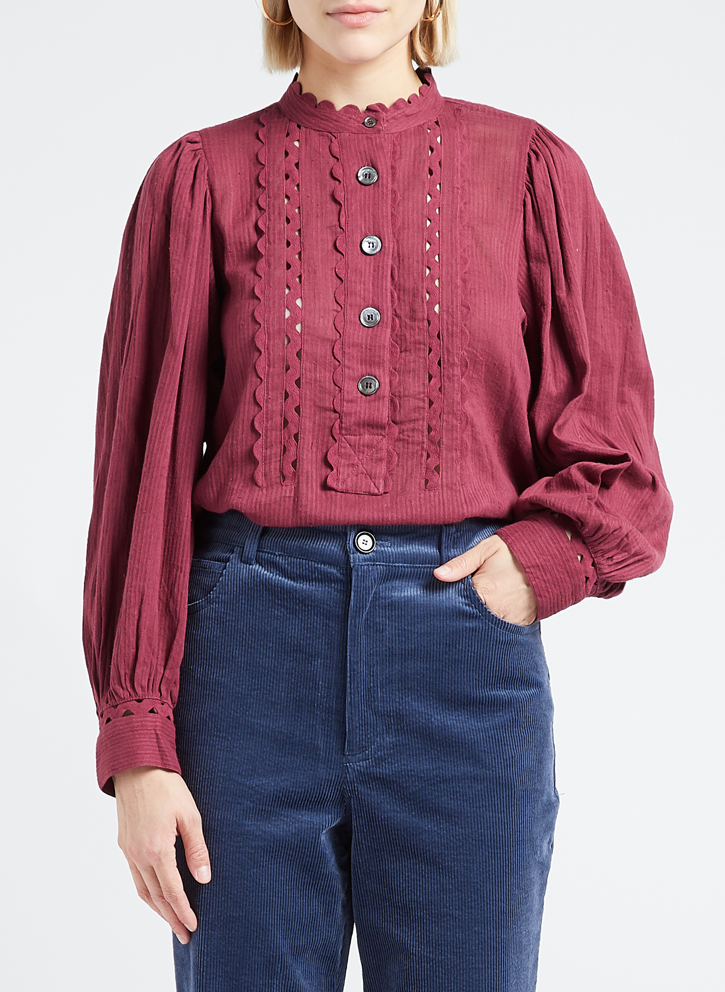 Baumwollbluse mit Rundhalskragen ANTIK BATIK Pflaume