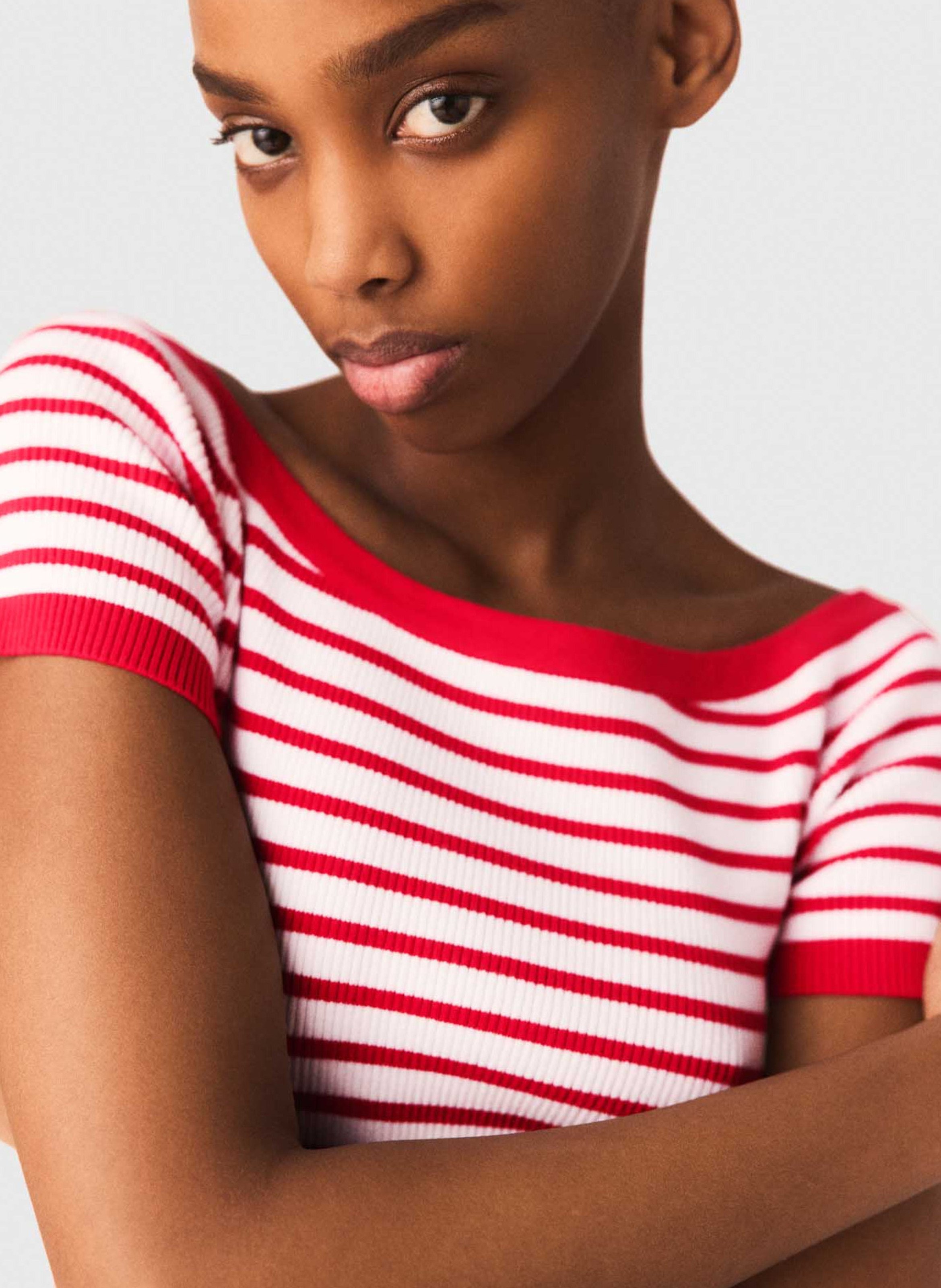 Striped boat-neck T-shirt MAJE Red