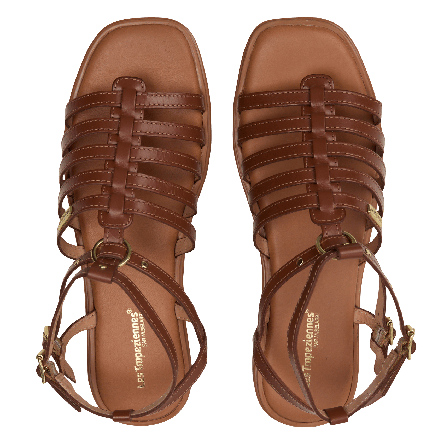 Sandales plates à lanières en cuir LES TROPEZIENNES PAR M.BELARBI Marron