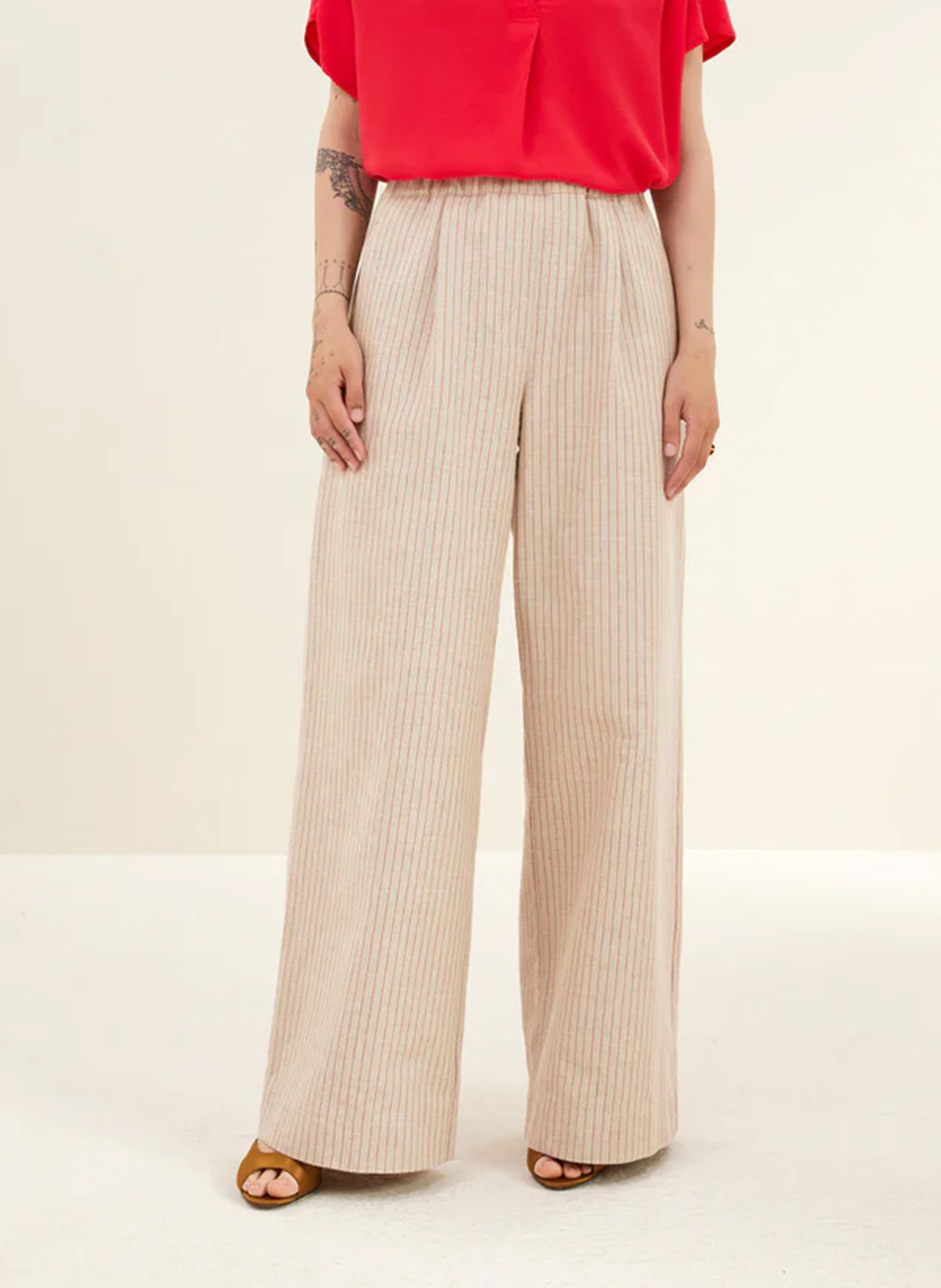 Broek met hoge taille en wijde strepen BY BAR Rood