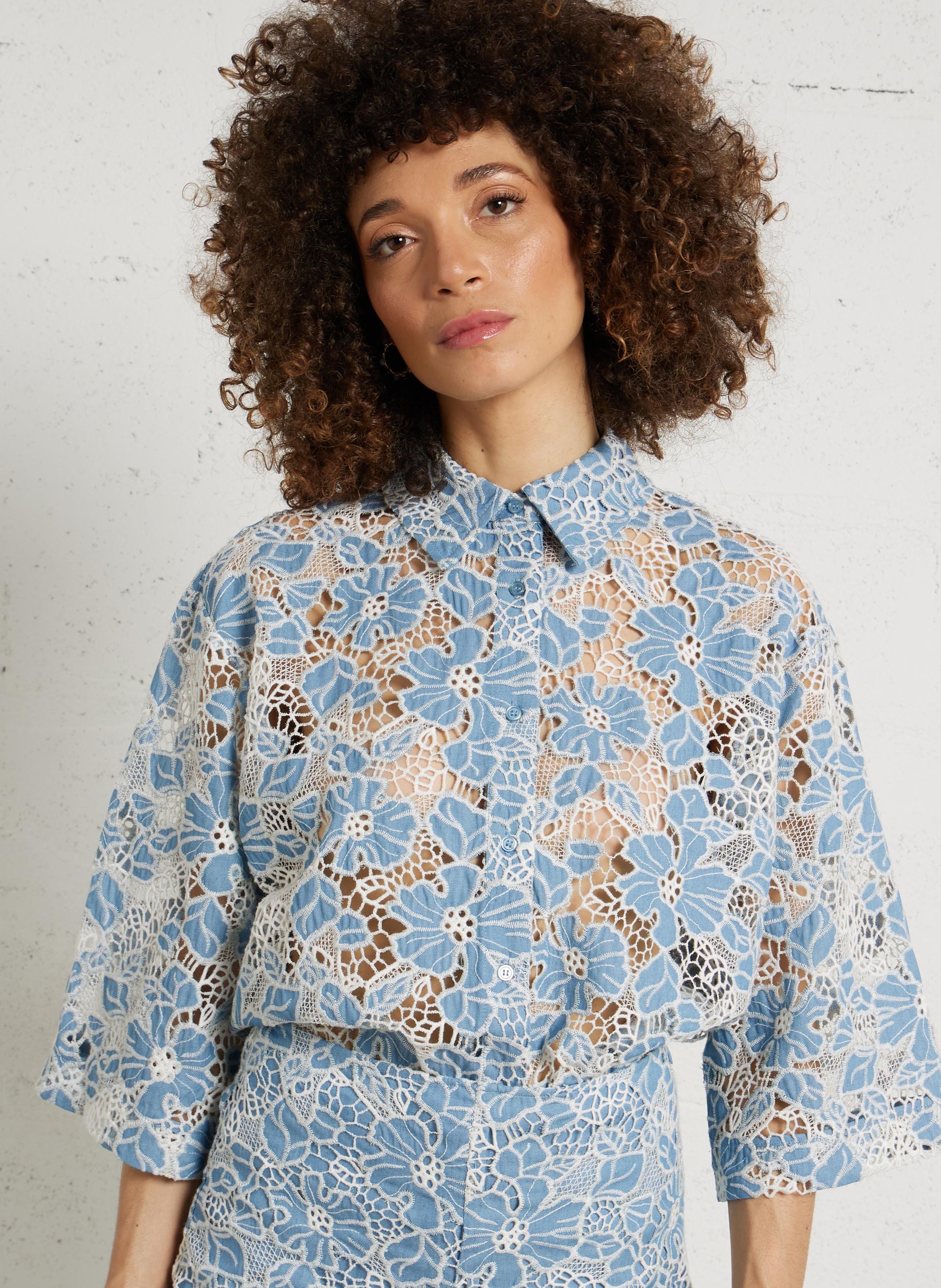 Oversized embroidered cotton blend shirt THE TINY BIG SISTER Grey