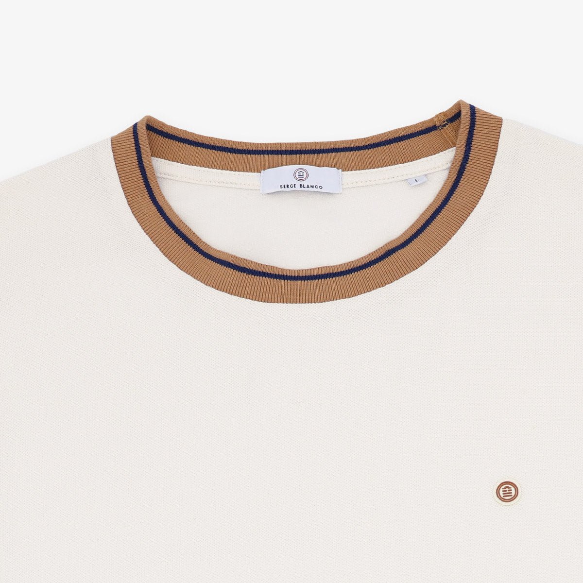 Short-sleeved round-neck T-shirt with colorful ribbed edges in cotton. SERGE BLANCO White