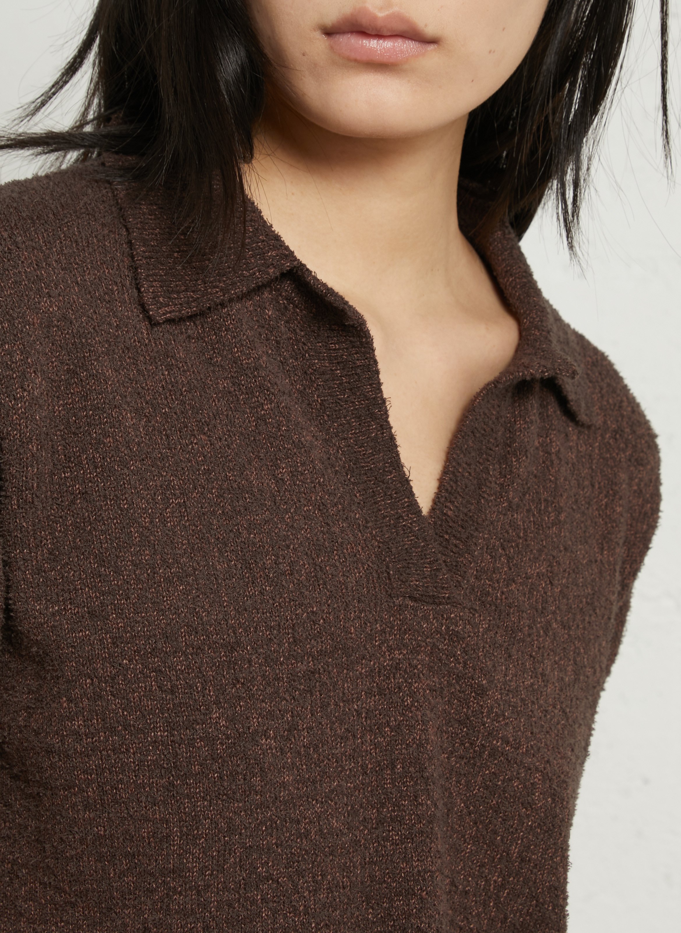 Oversize-Polohemd aus Leinen und Bio-Baumwollmischung POMANDERE Braun