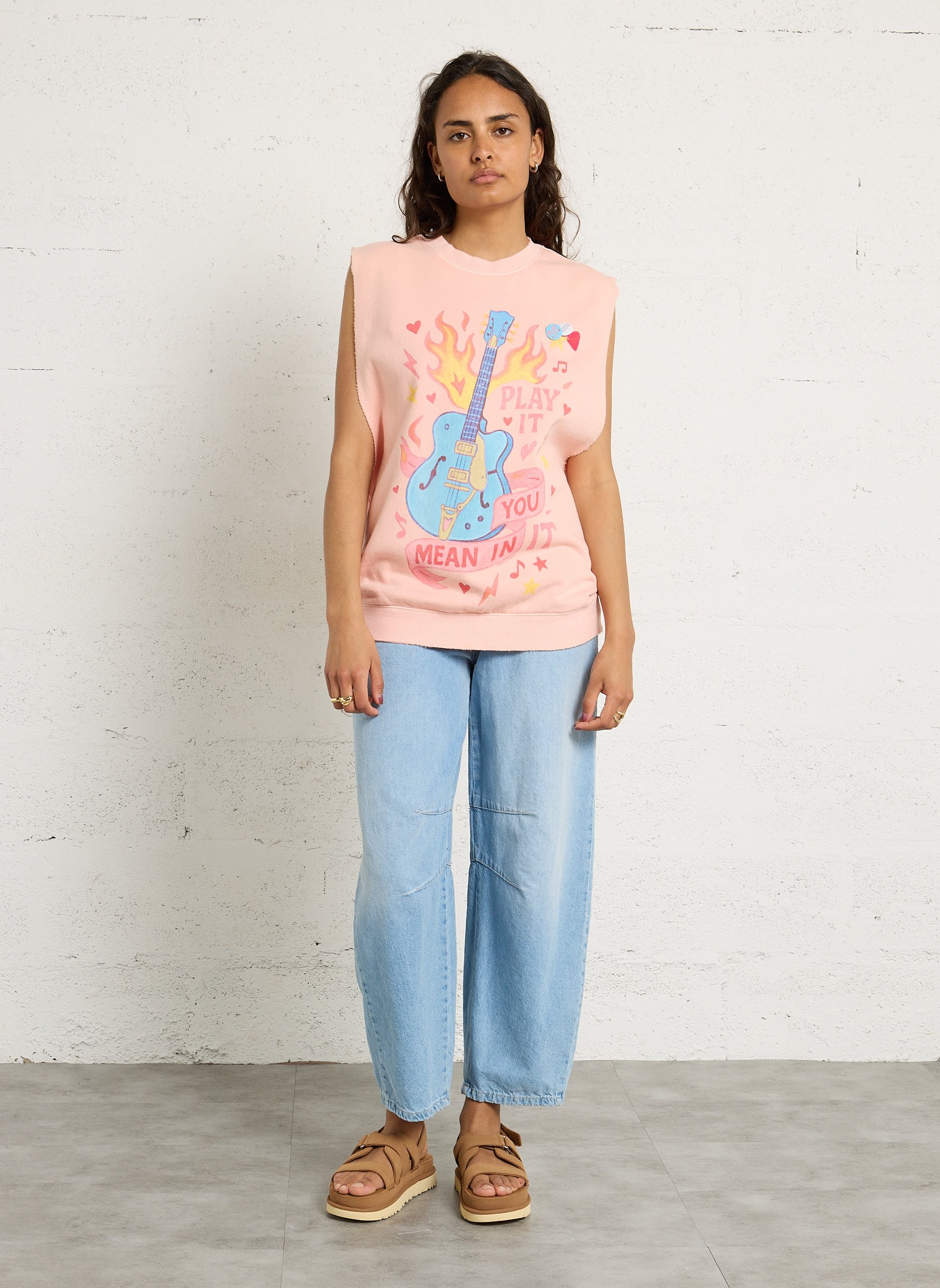 Top col rond en coton mélangé NEWTONE Beige