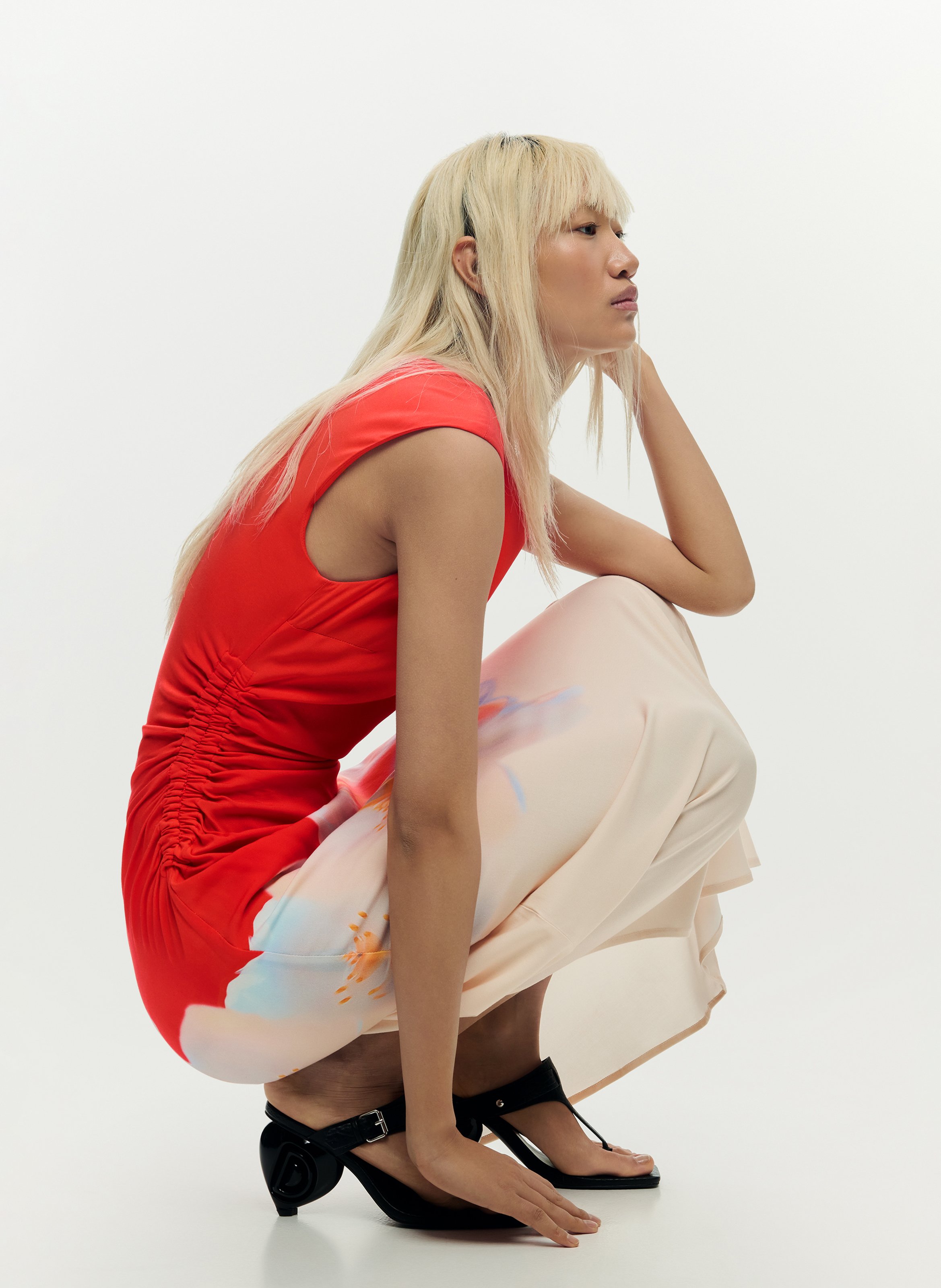 Halflange jurk met print en ronde hals DESIGUAL Oranje