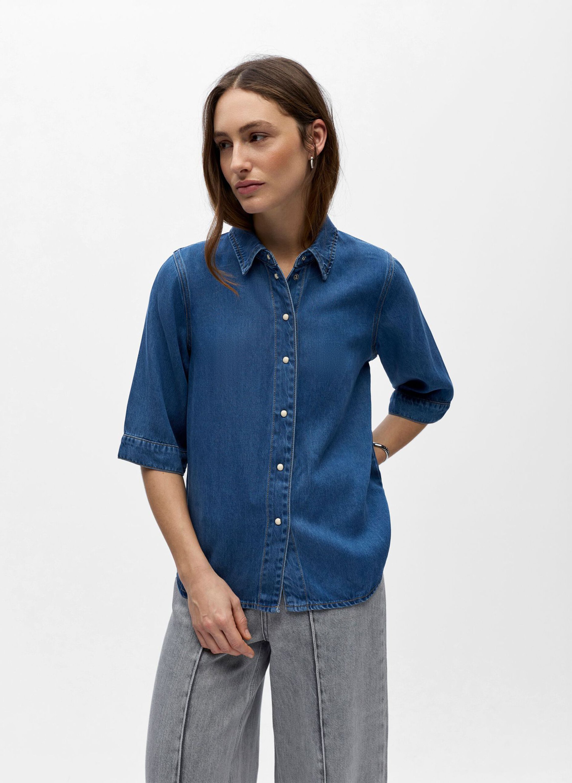 Oversized blouse met klassieke kraag OBJECT Blauw