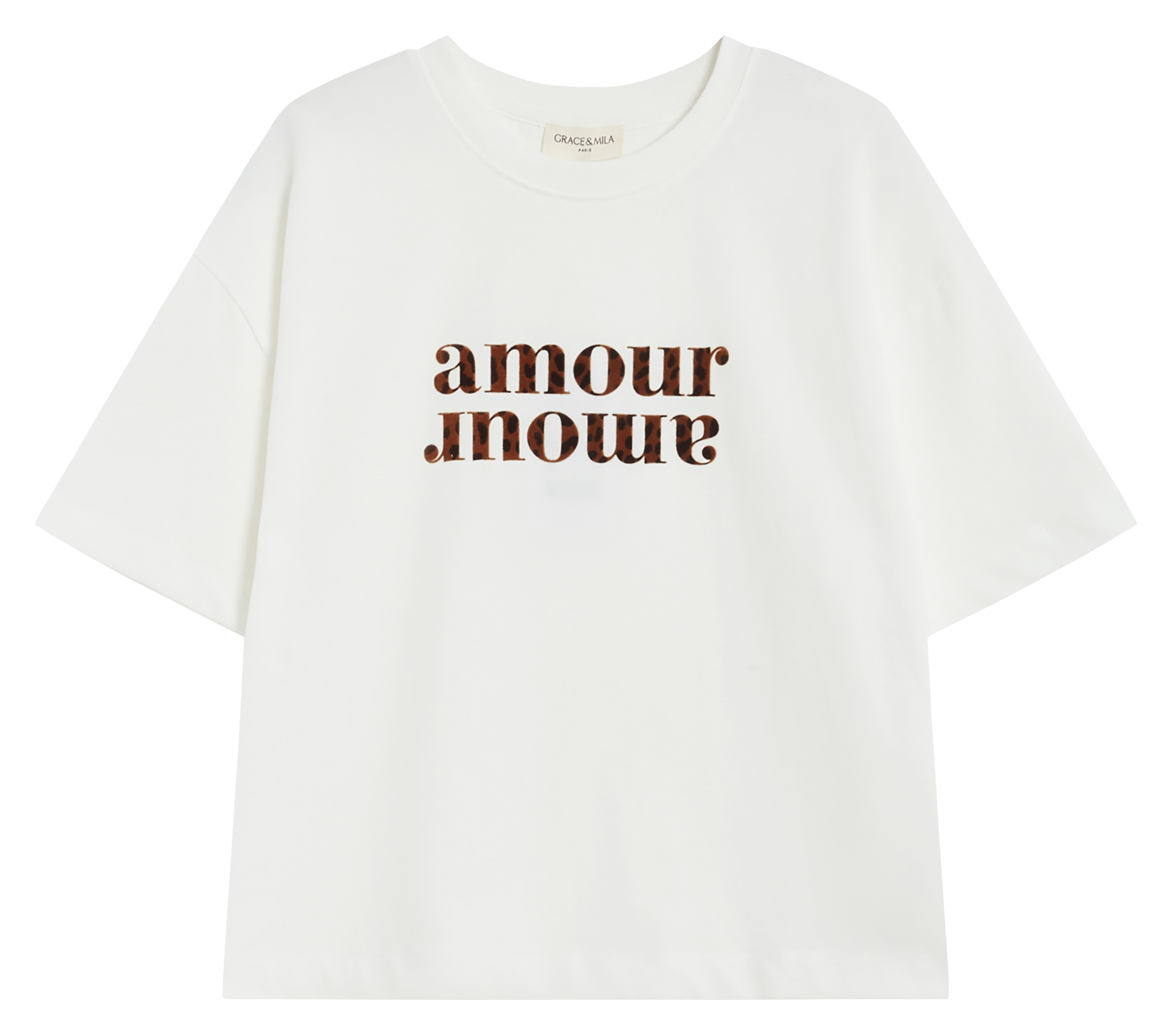 Tee-shirt droit col rond en coton GRACE ET MILA Blanc