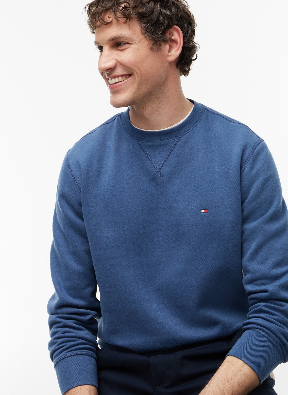 Straight-cut cotton-blend sweater with round neck TOMMY HILFIGER Blue