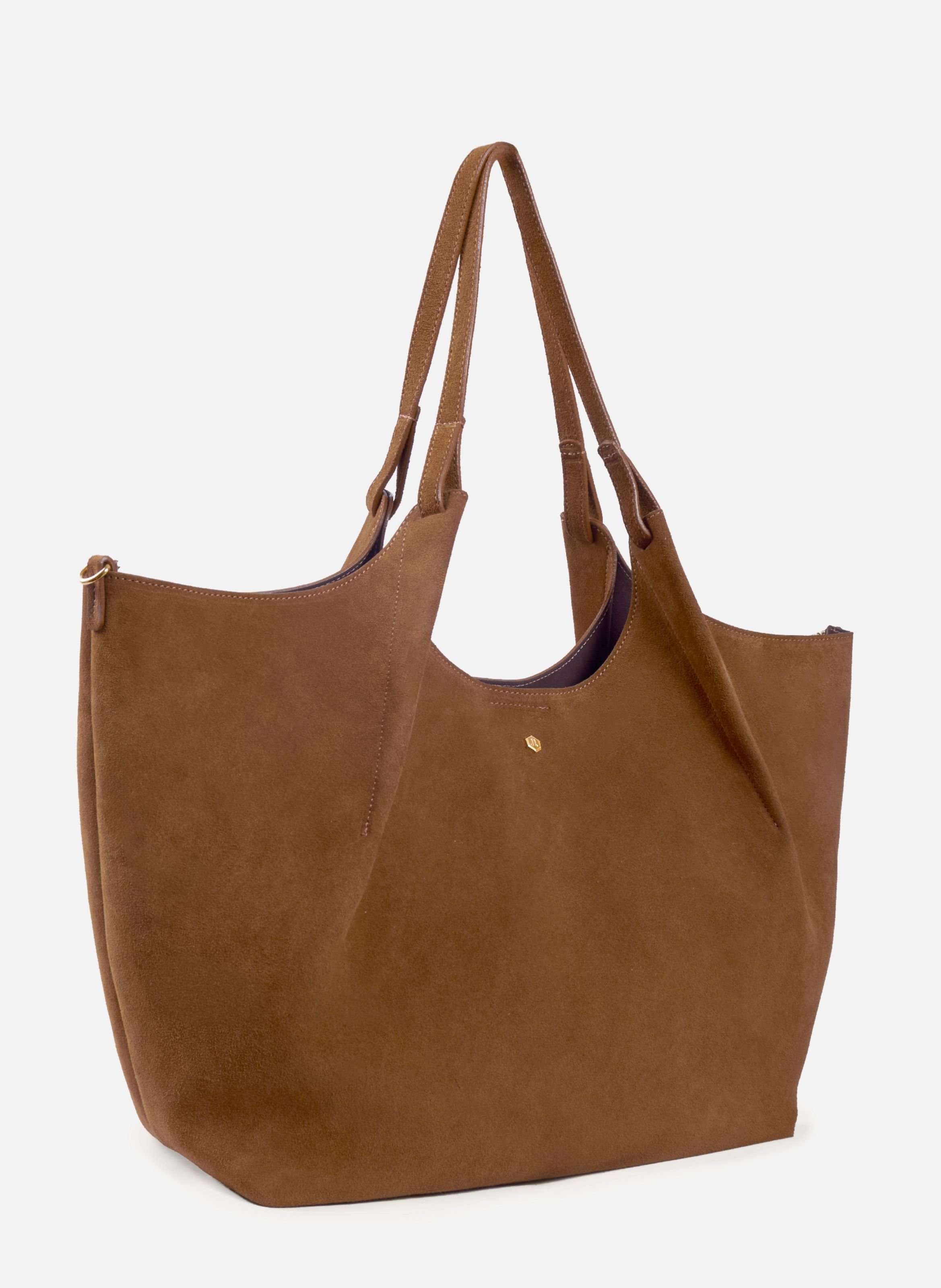 Sybil Tote Bag in Leather and Suede JULES & JENN Brown
