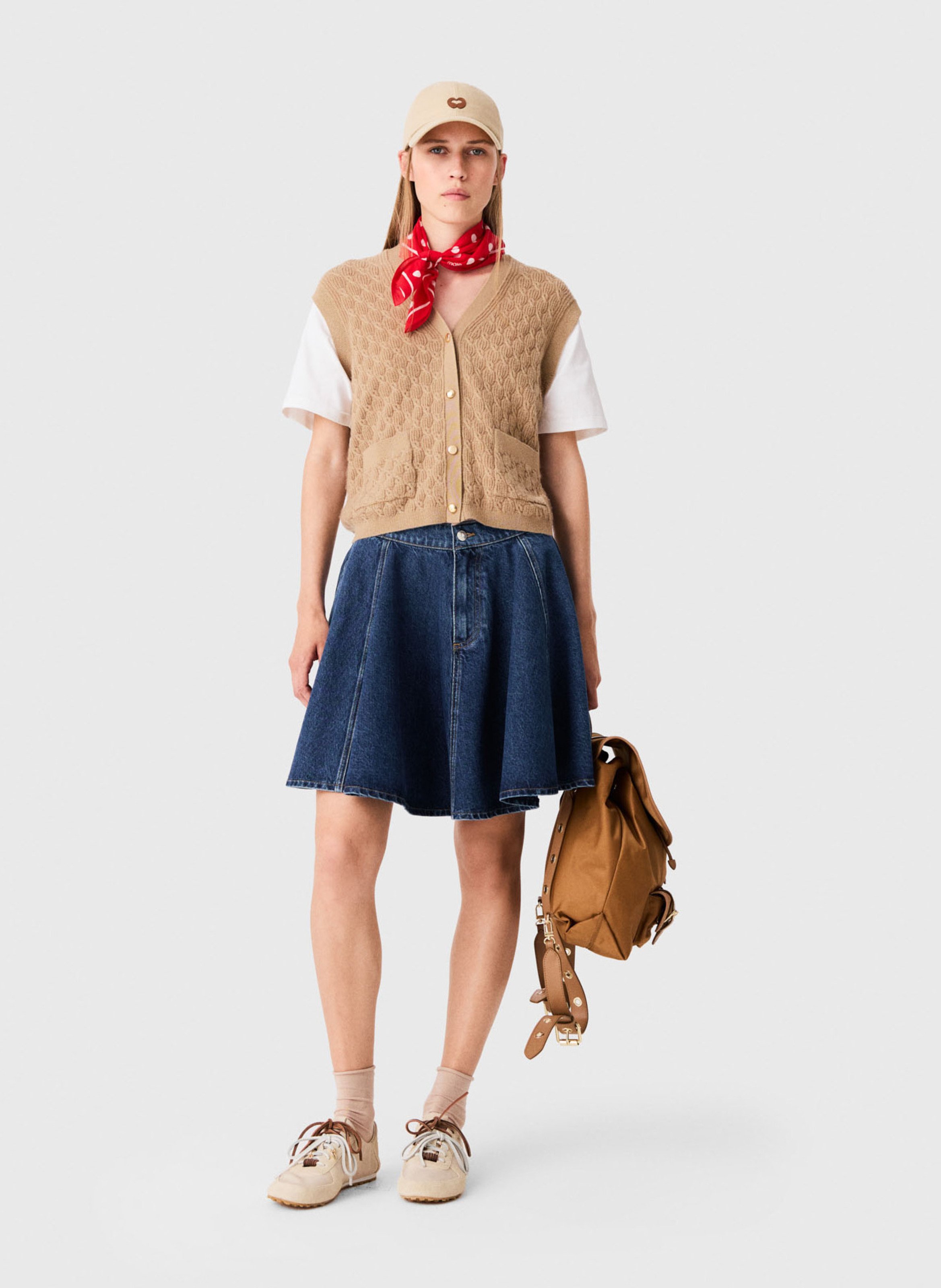 Gilet droit droit en laine et cachemire mélangé MAJE Beige
