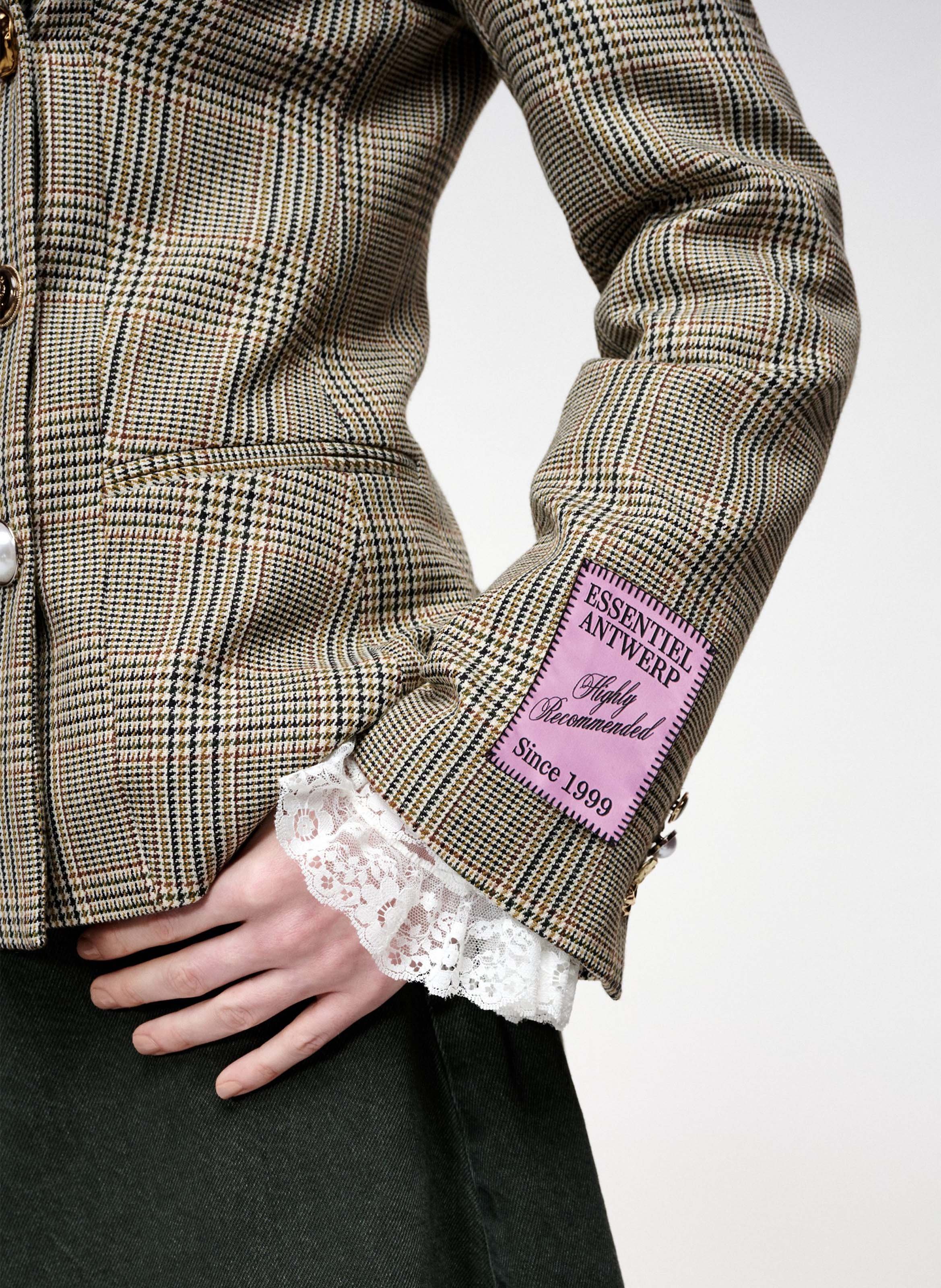 Fitted check suit jacket ESSENTIEL ANTWERP Brown