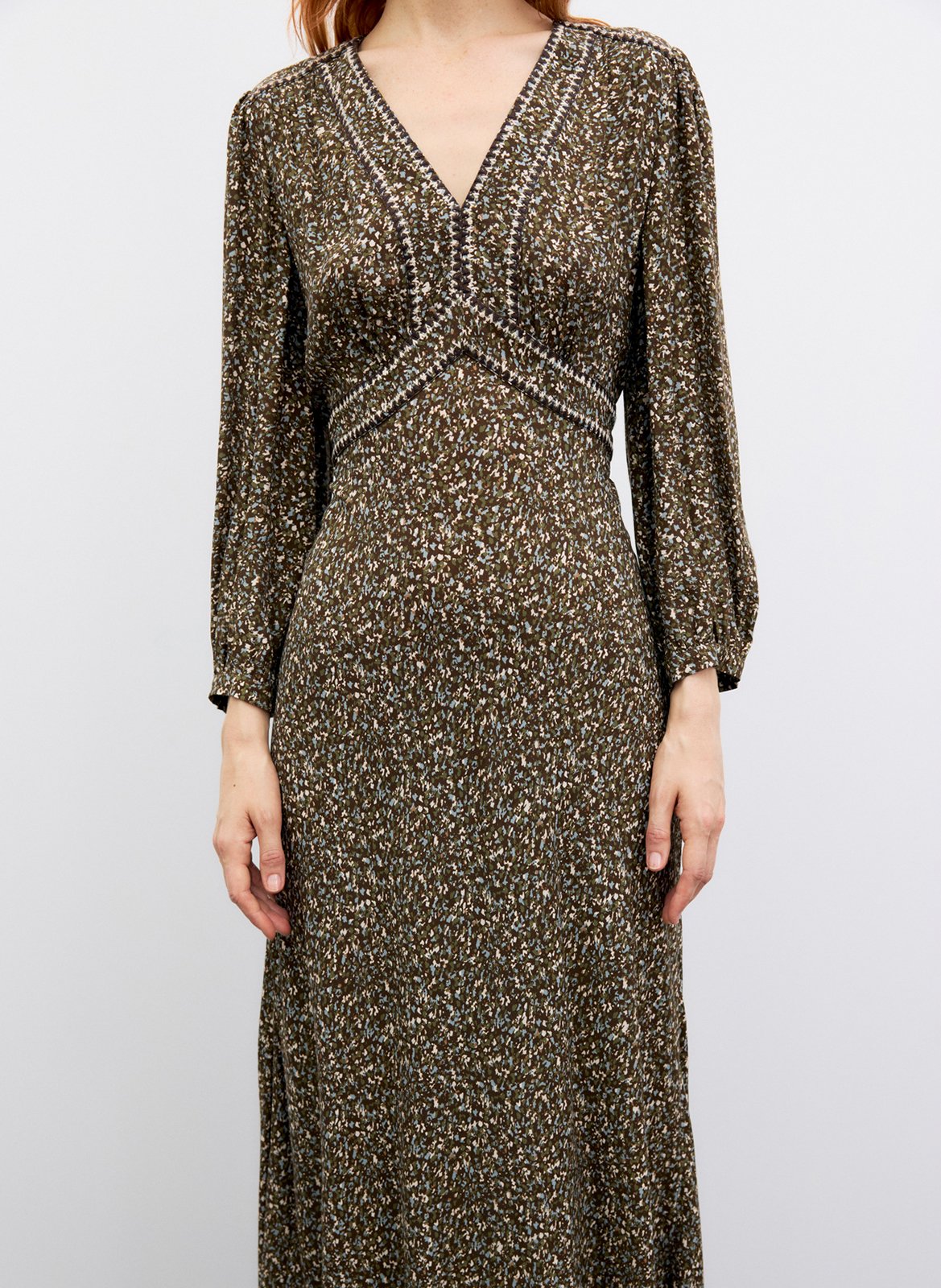 Robe cintrée col V imprimée GERARD DAREL Kaki