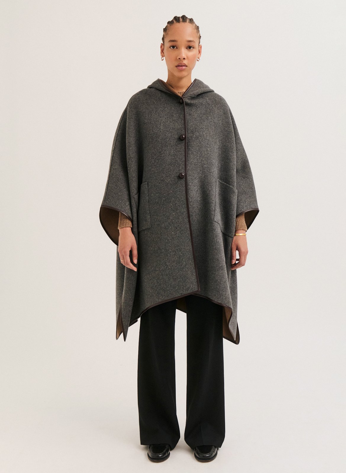Omkeerbare wollen poncho PABLO Bruin