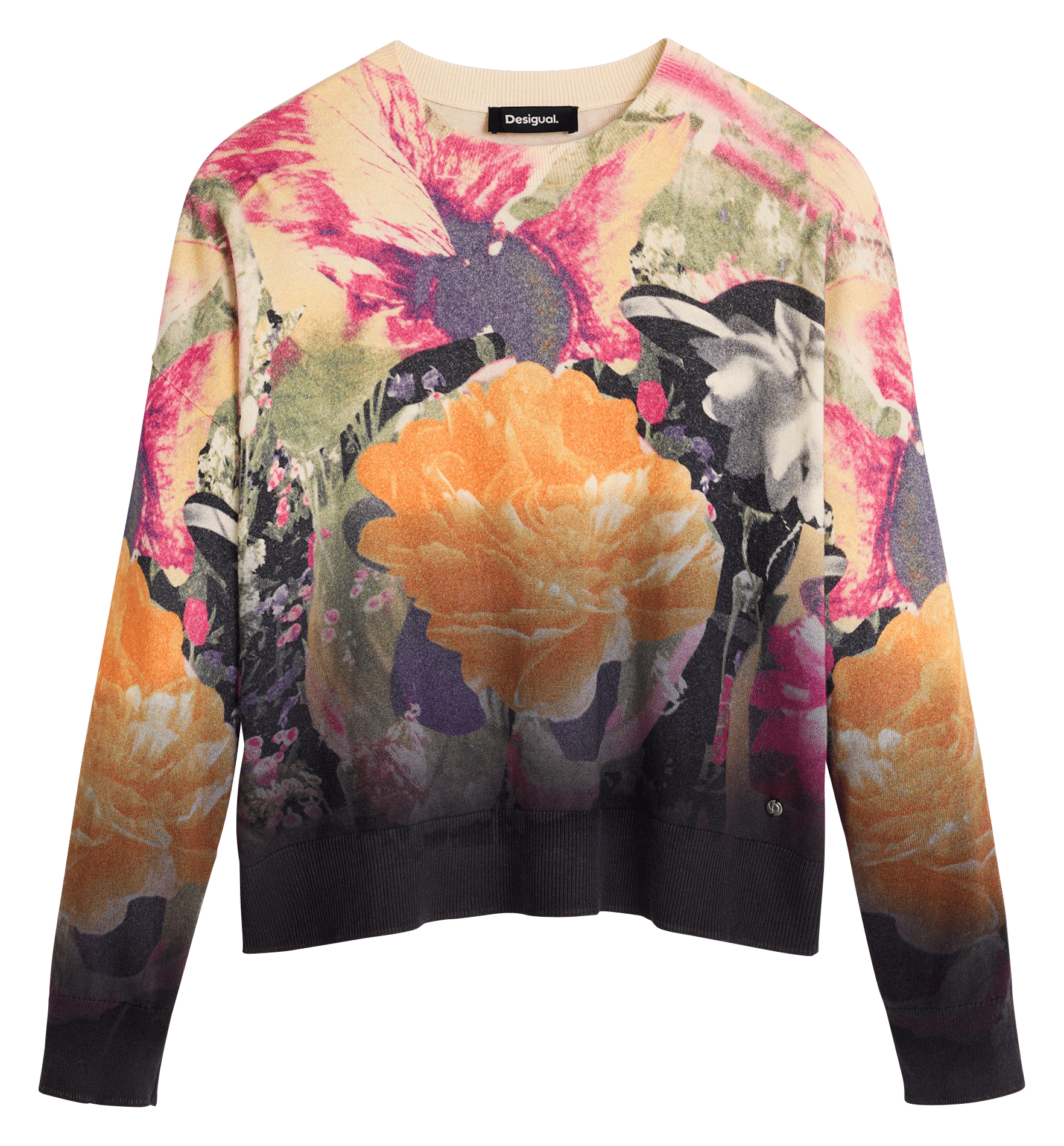 Pull droit col rond en coton mélangé DESIGUAL Noir