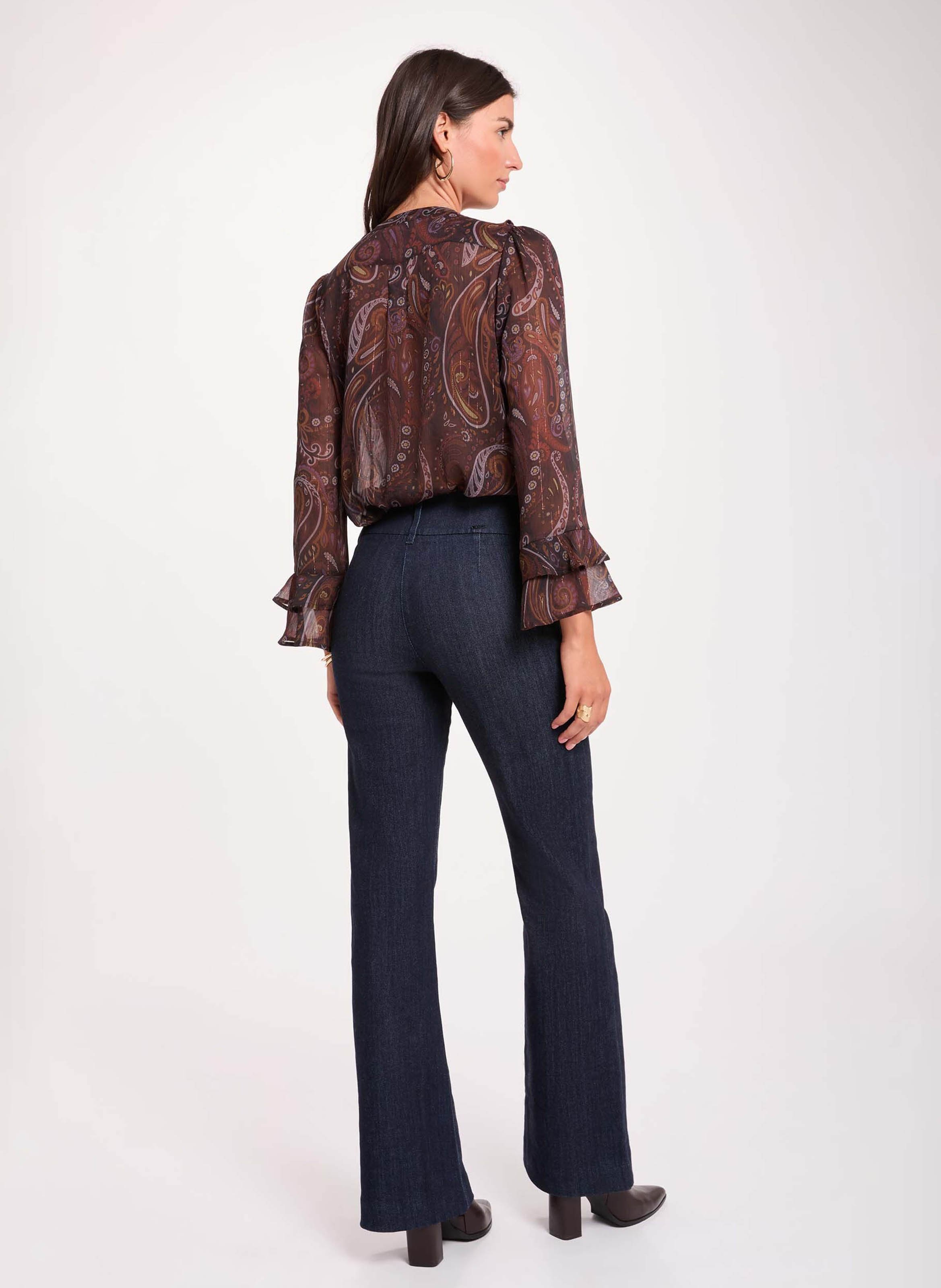 Printed V-neck ruffled blouse MORGAN Multicolored