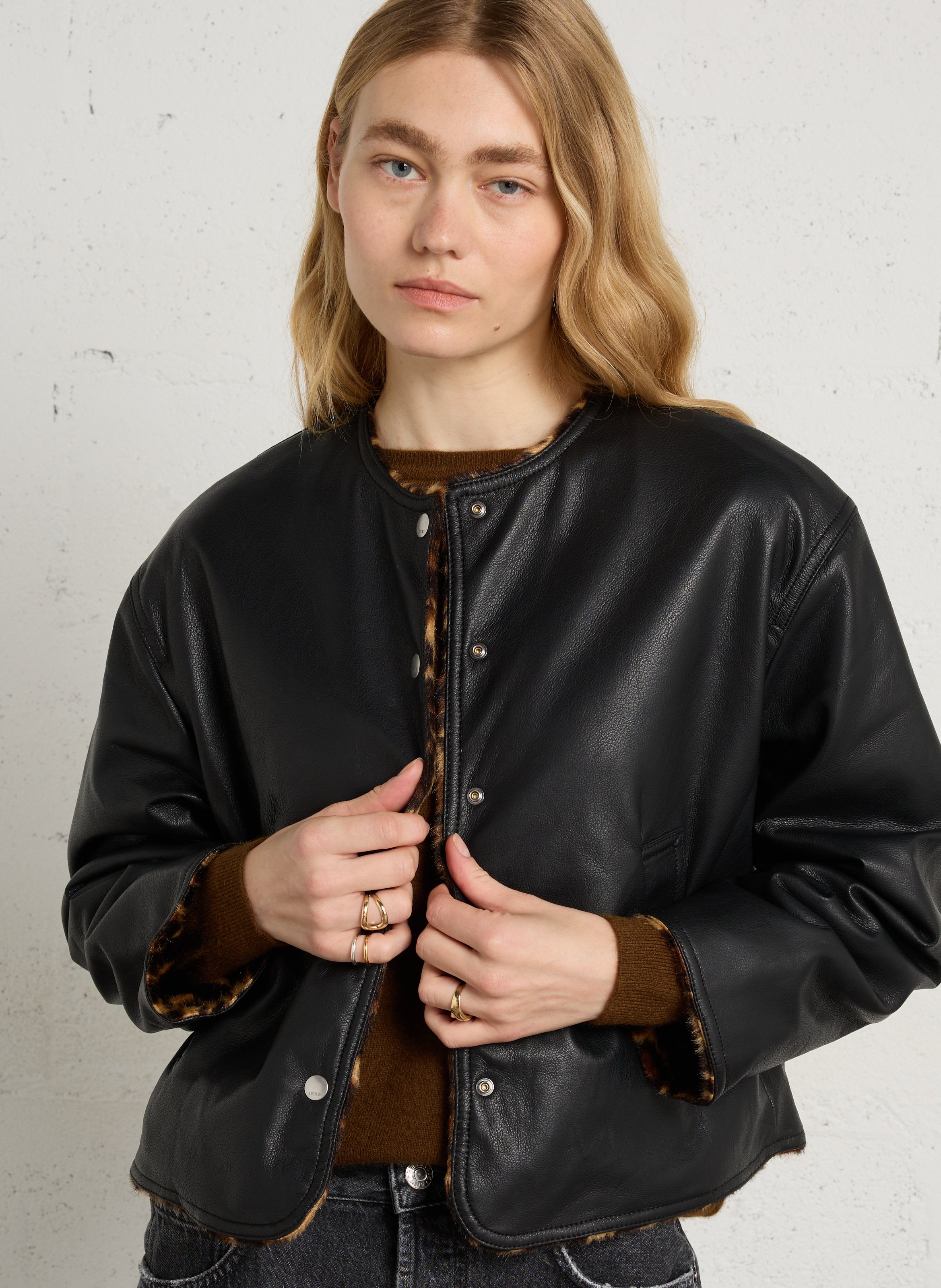 Veste courte réversible effet fourrure  IKKS Noir