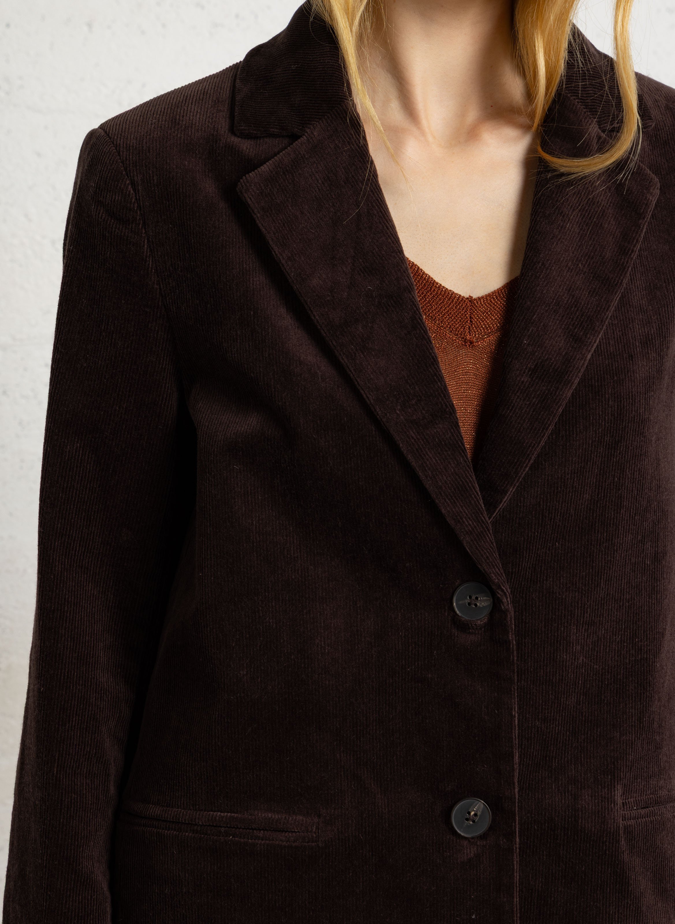 Veste col tailleur en coton mélangé SUD EXPRESS Marron