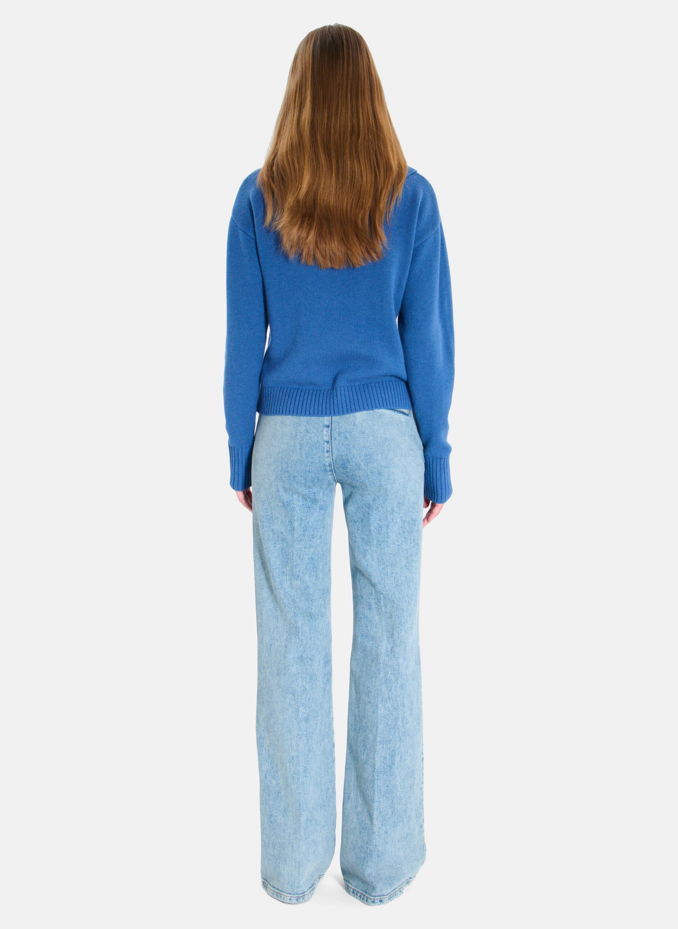 Pull col roulé boutonné en laine ZAPA Bleu