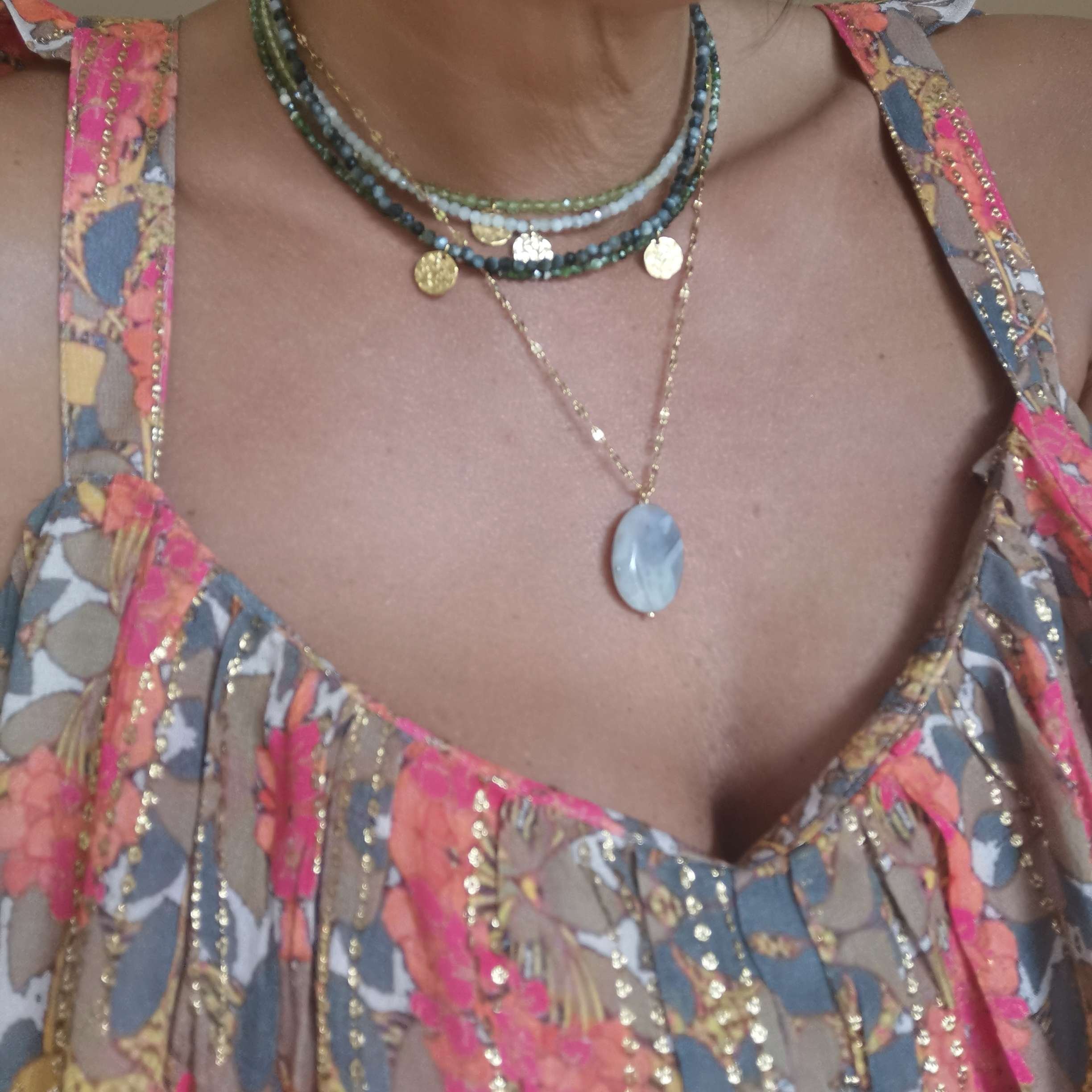 Flower agate necklace GINANDGER Brown