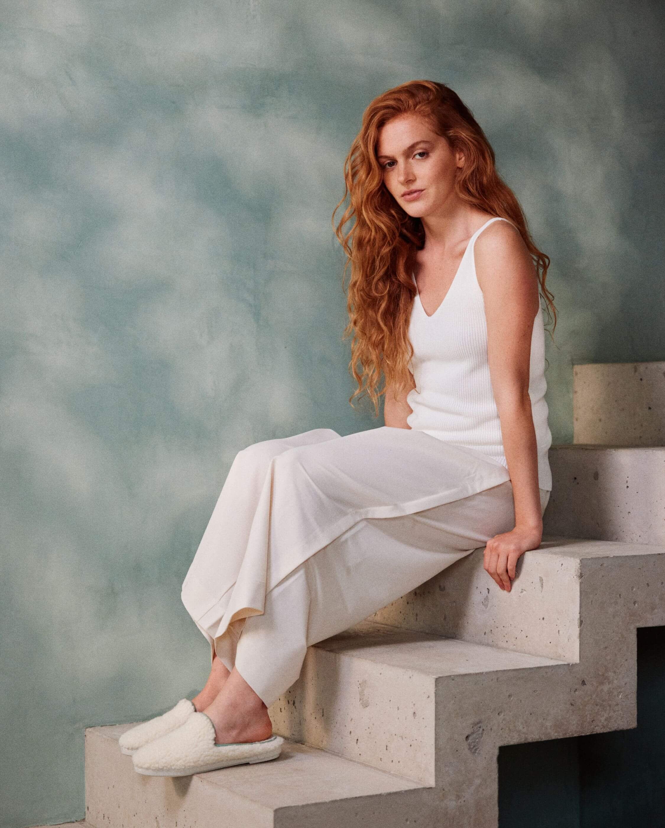 Women's wool bouclé mule, sage white ANGARDE White