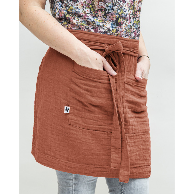 Tablier de chef en gaze de coton L'EFFET PAPILLON Rouge