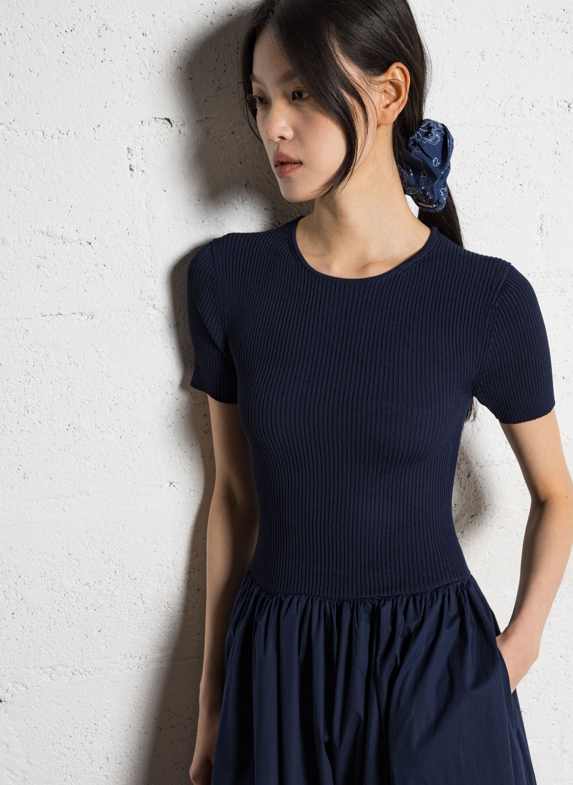 Cotton-blend midi dress STAUD Blue