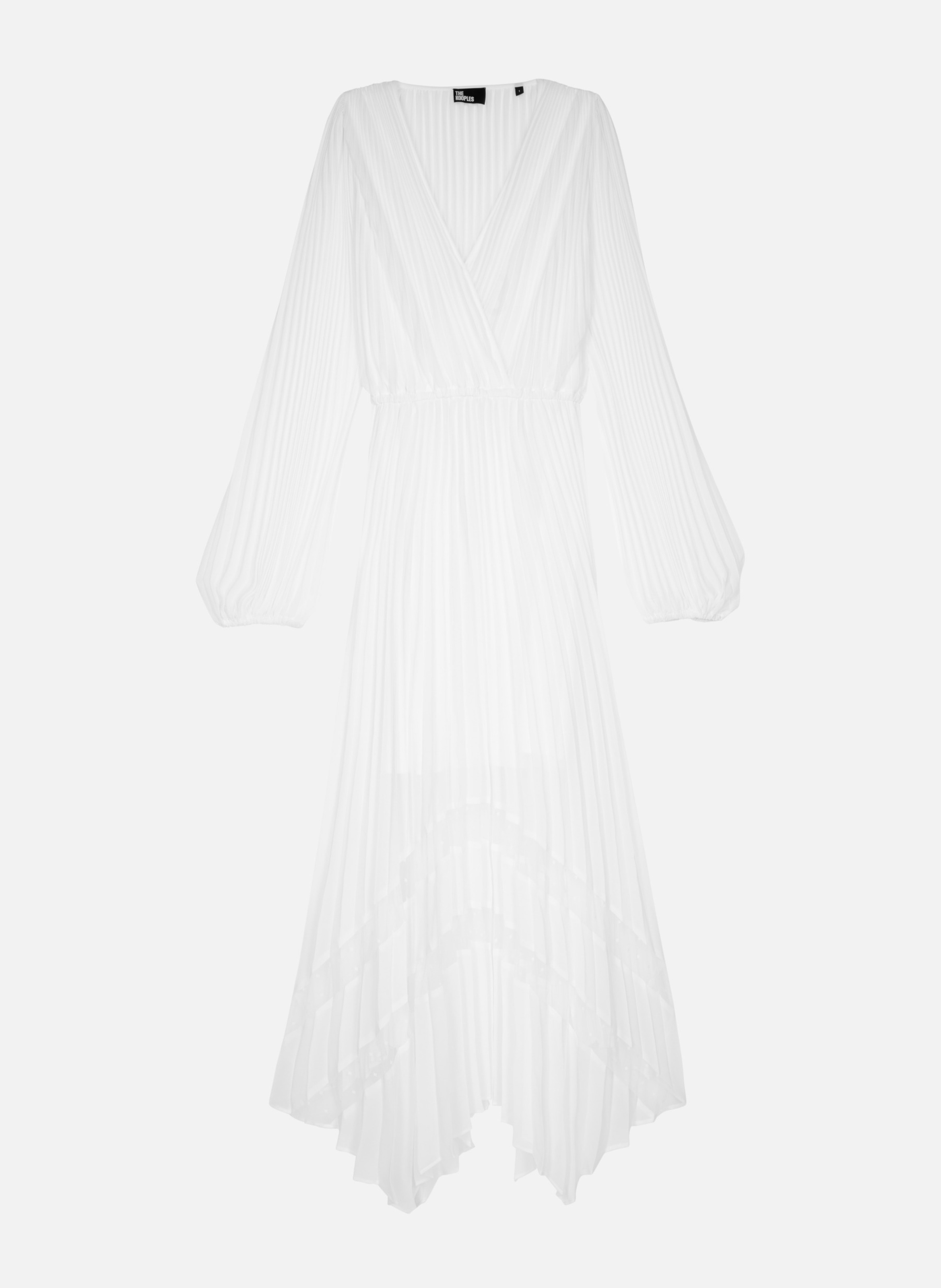 Long fluid dress with lace detail Beige