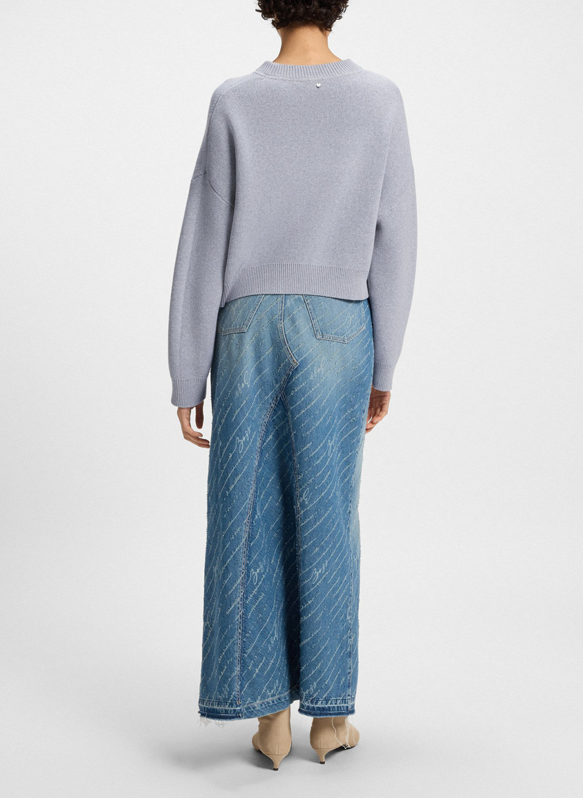 Pull droit en maille à broderie logo BOSS Argent