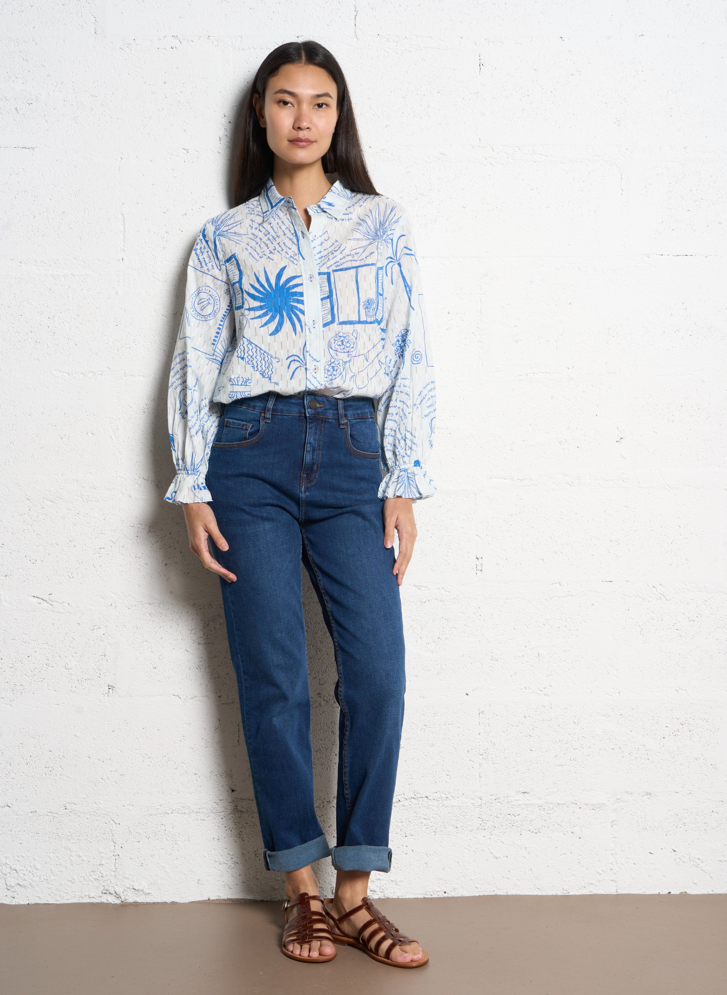 Printed straight shirt with details NEVER FULLY DRESSED White