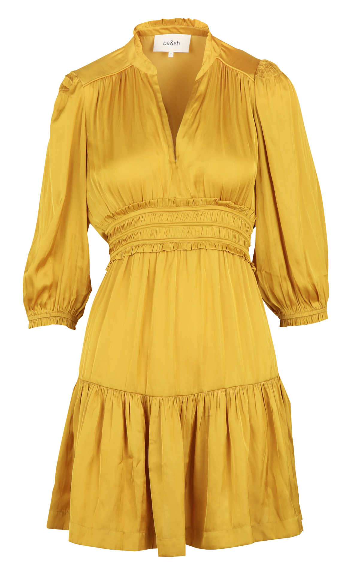Robe courte froncée col tunisien en satin BA&SH Jaune