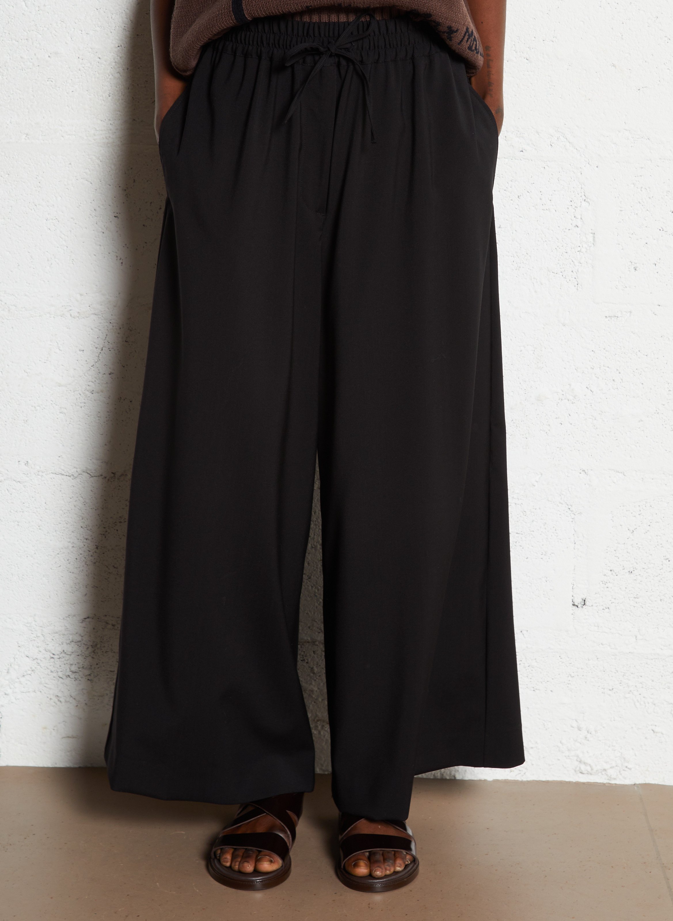 Wide Leg Casual Virgin Wool Trousers MAX MARA WEEK END Black